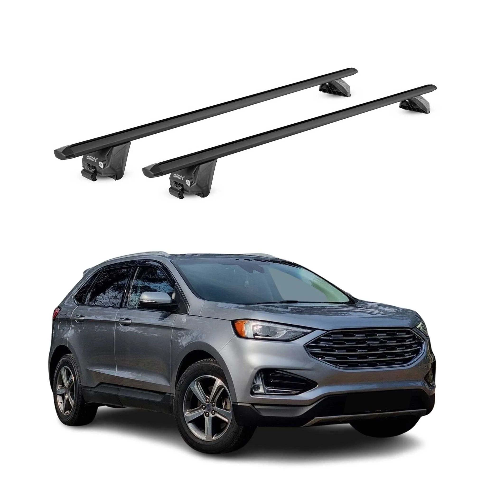 Dachträger Grundtäger für Ford Edge 2016-2021 100kg Aluminium Schwarz 2 tlg ABE