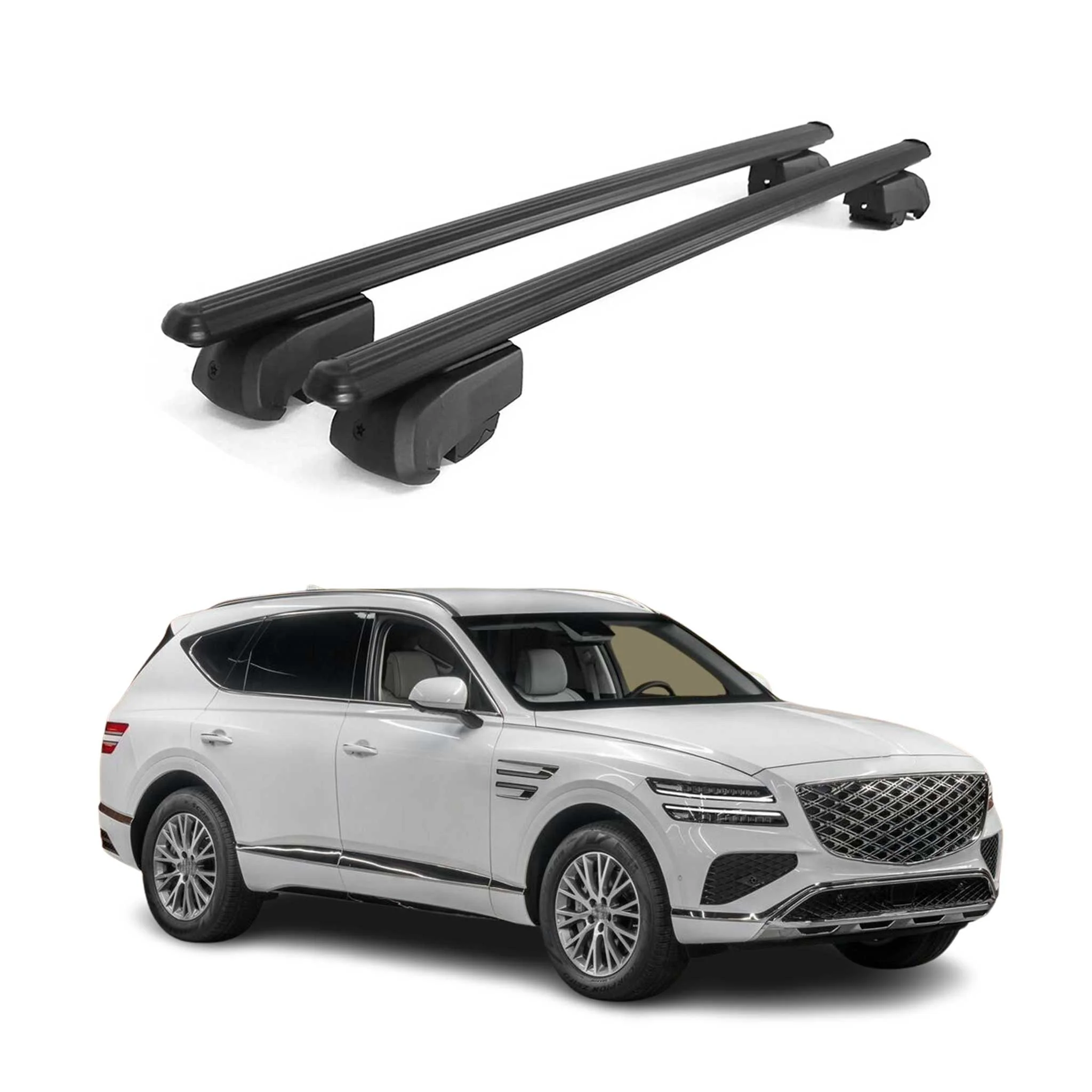 Dachträger Gepäckträger für Genesis GV80 2020-2023 ABE Aluminium Schwarz 2x