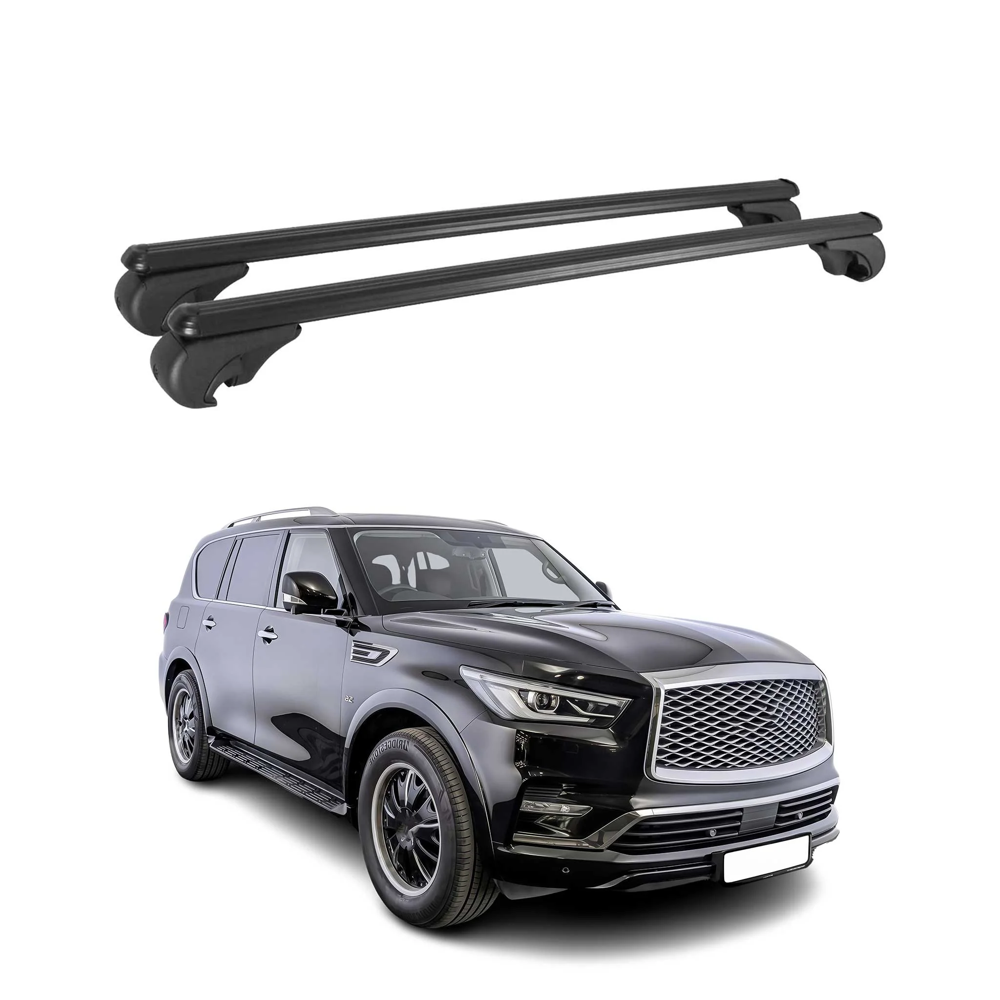 Dachträger für Infiniti QX80 2015-2018 Gepäckträger Grundträger Alu Schwarz 2x