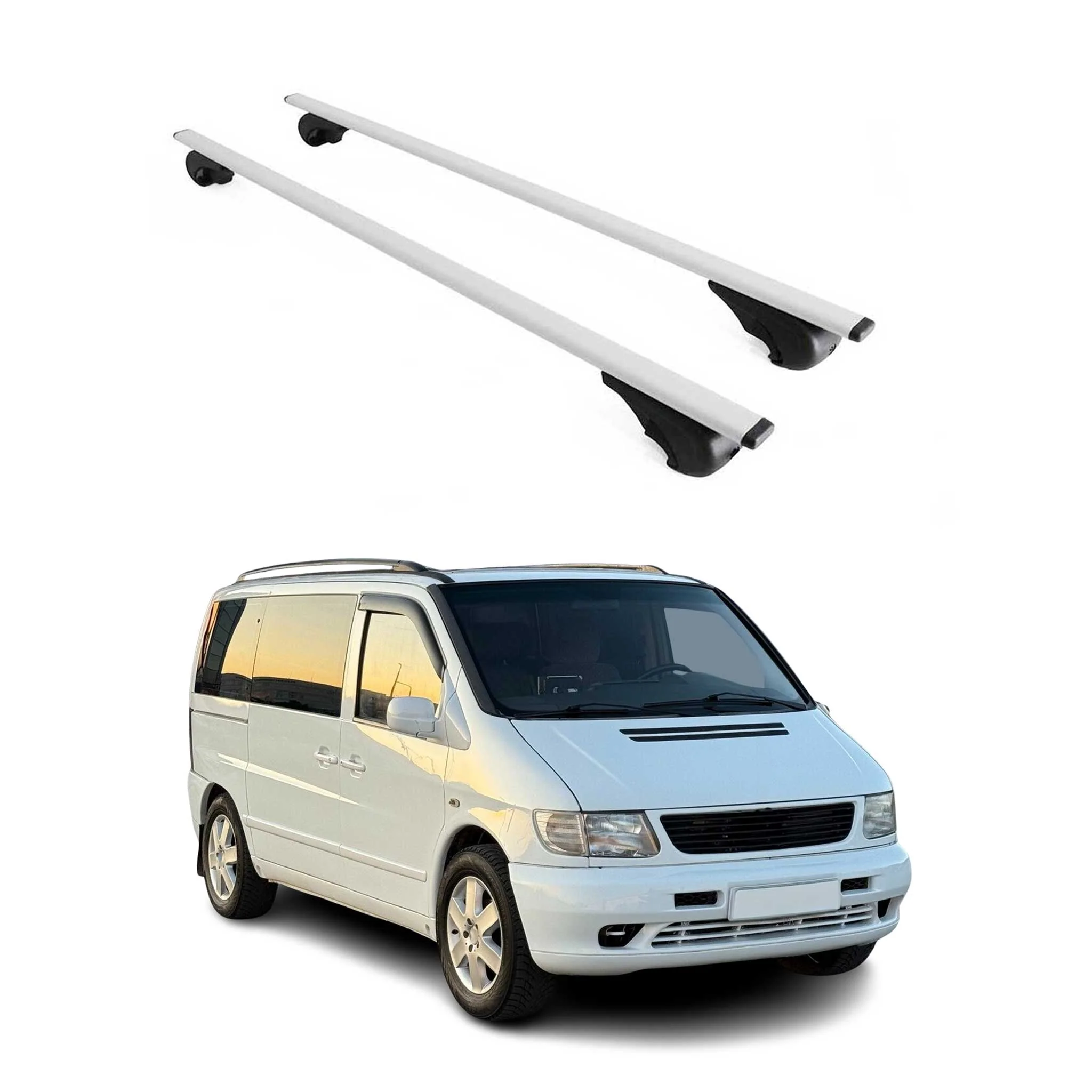 Dachträger Grundtäger für Mercedes Vito W638 1996-2003 75kg Metall Silber 2 tlg