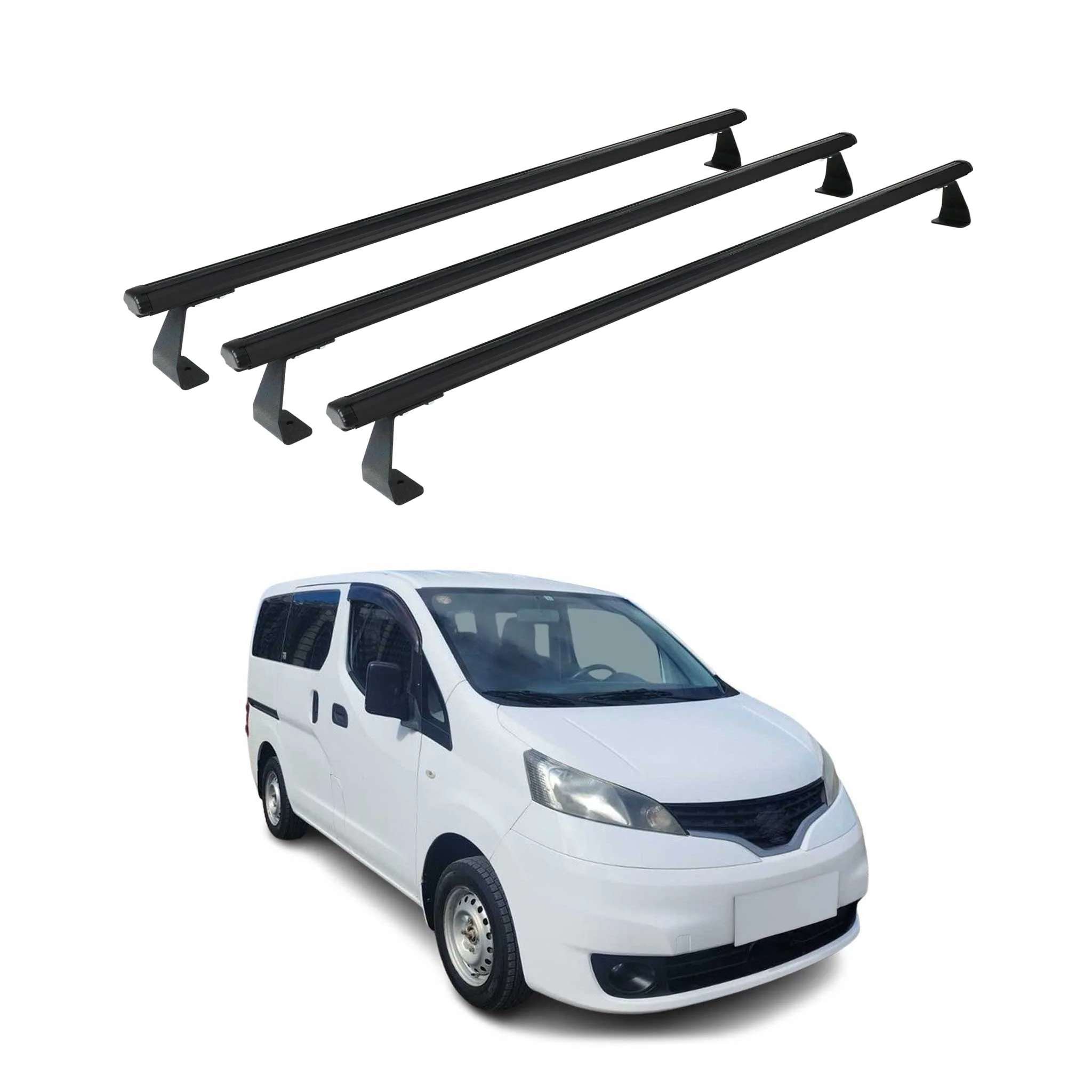 Dachträger Grundtäger für Nissan NV200 2009-2020 75kg Aluminium Schwarz 3 tlg