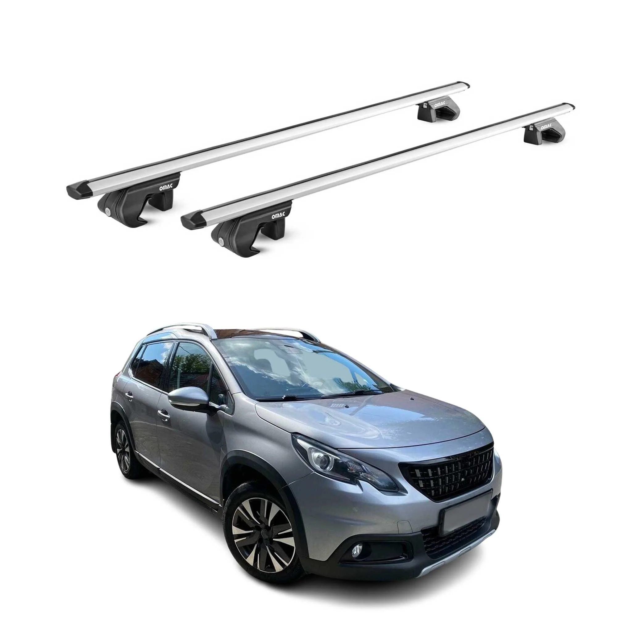 Dachträger Grundtäger für Peugeot 2008 2013-2019 90kg Aluminium Silber 2 tlg ABE