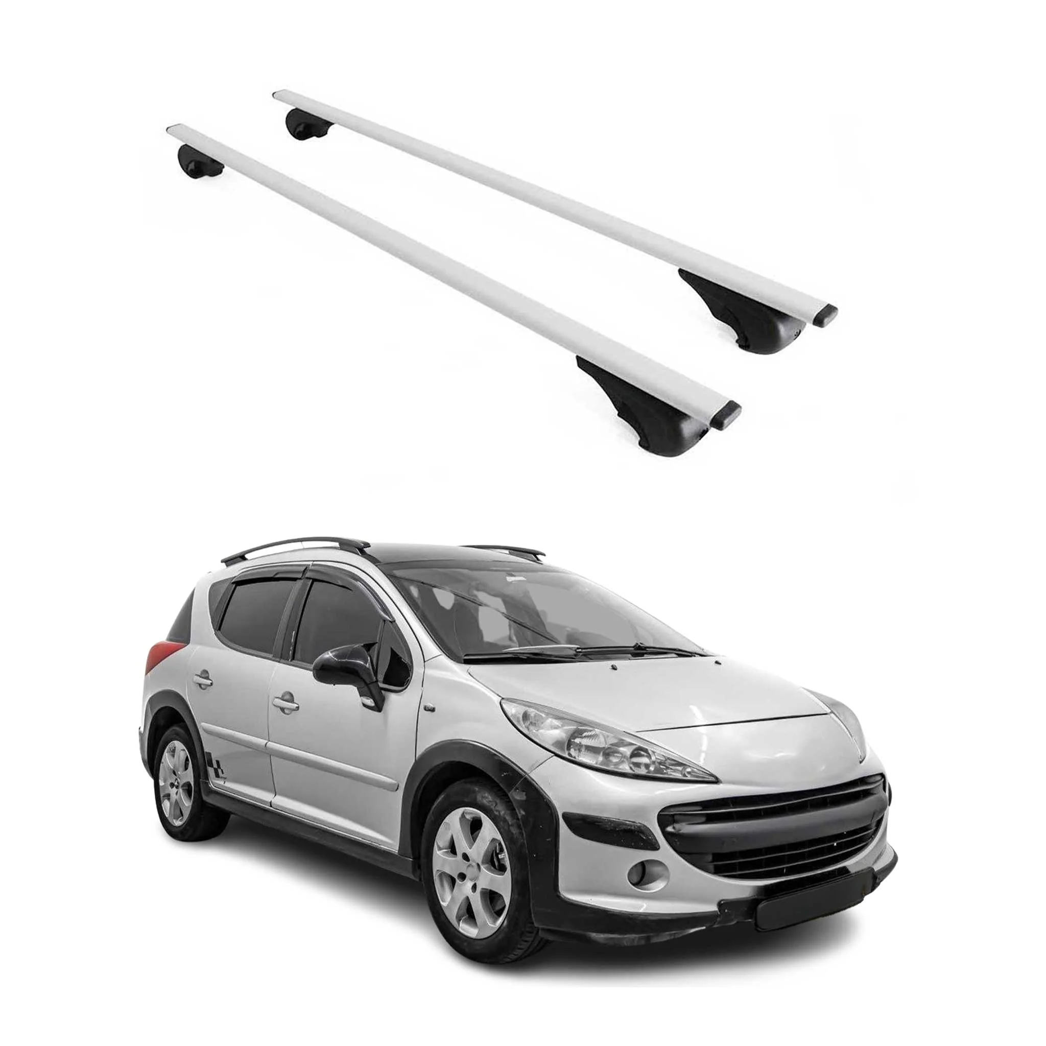 Dachträger Grundtäger für Peugeot 207 Kombi 2007-2012 75kg Metall Silber 2 tlg