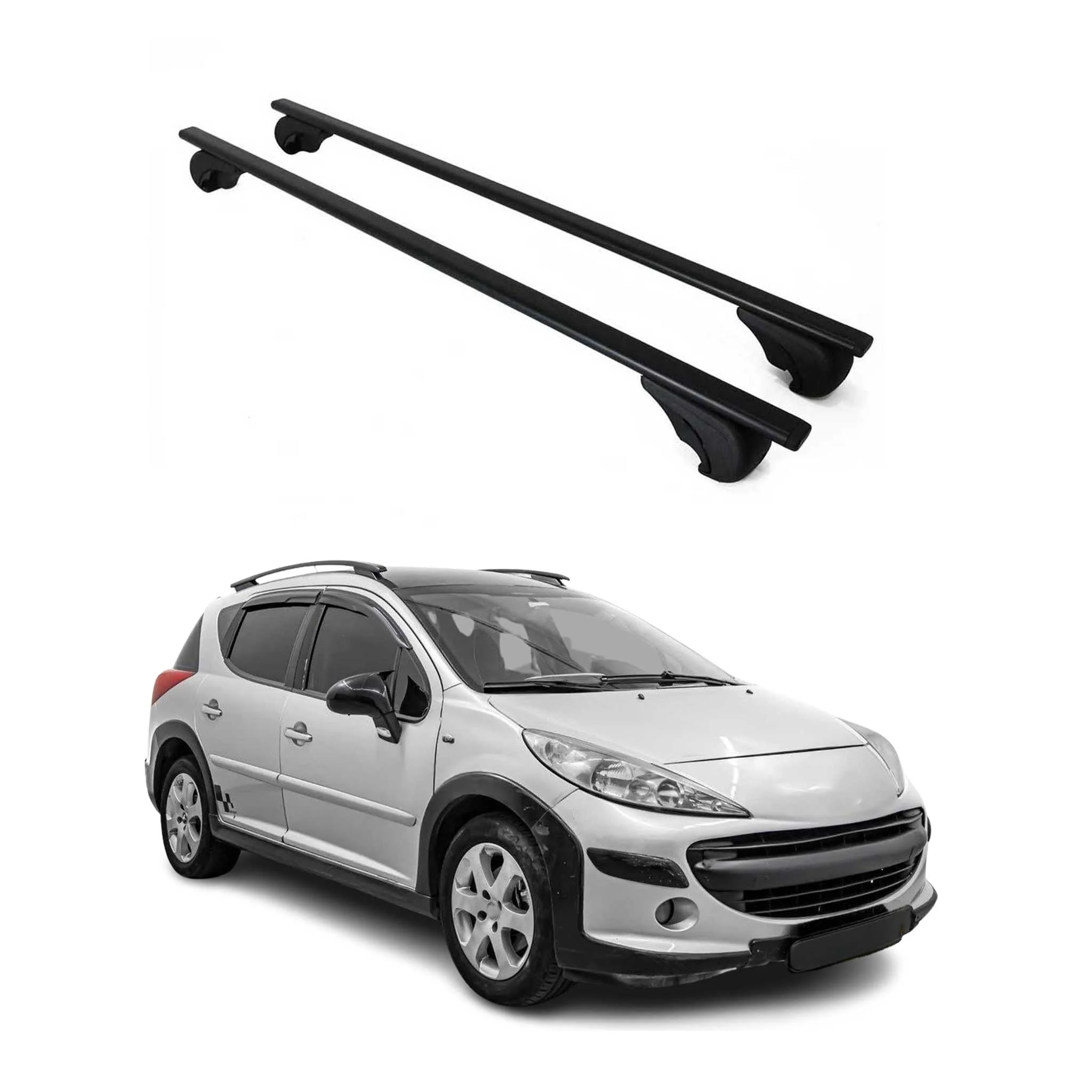 Dachträger Grundtäger für Peugeot 207 Kombi 2007-2012 75kg Metall Schwarz 2 tlg
