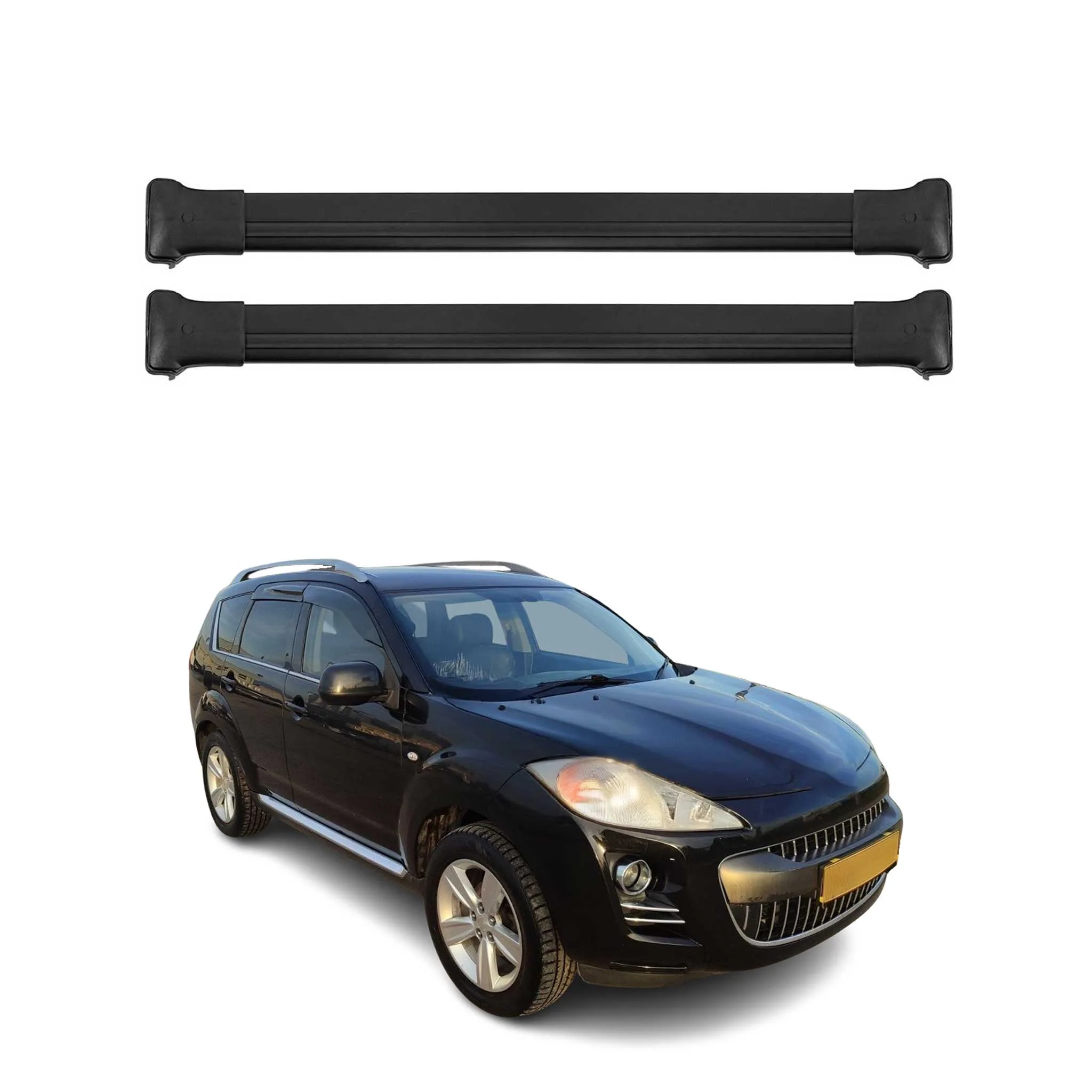 Dachträger Grundtäger für Peugeot 4007 2007-2012 75kg Aluminium Schwarz 2 tlg