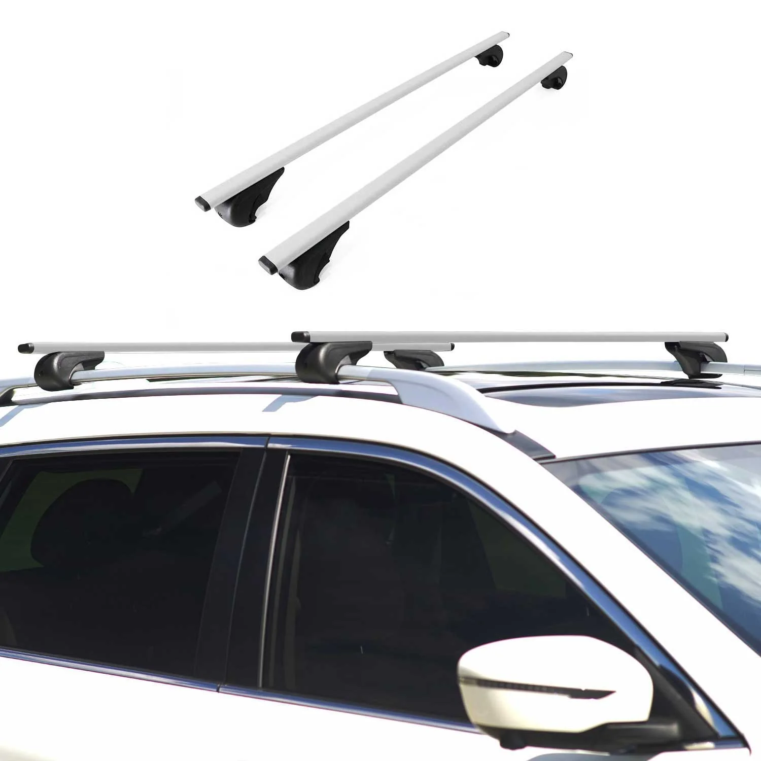 Dachträger Grundtäger für Renault Koleos mk1 2008-2016 75kg Metall Silber 2 tlg - Image 2