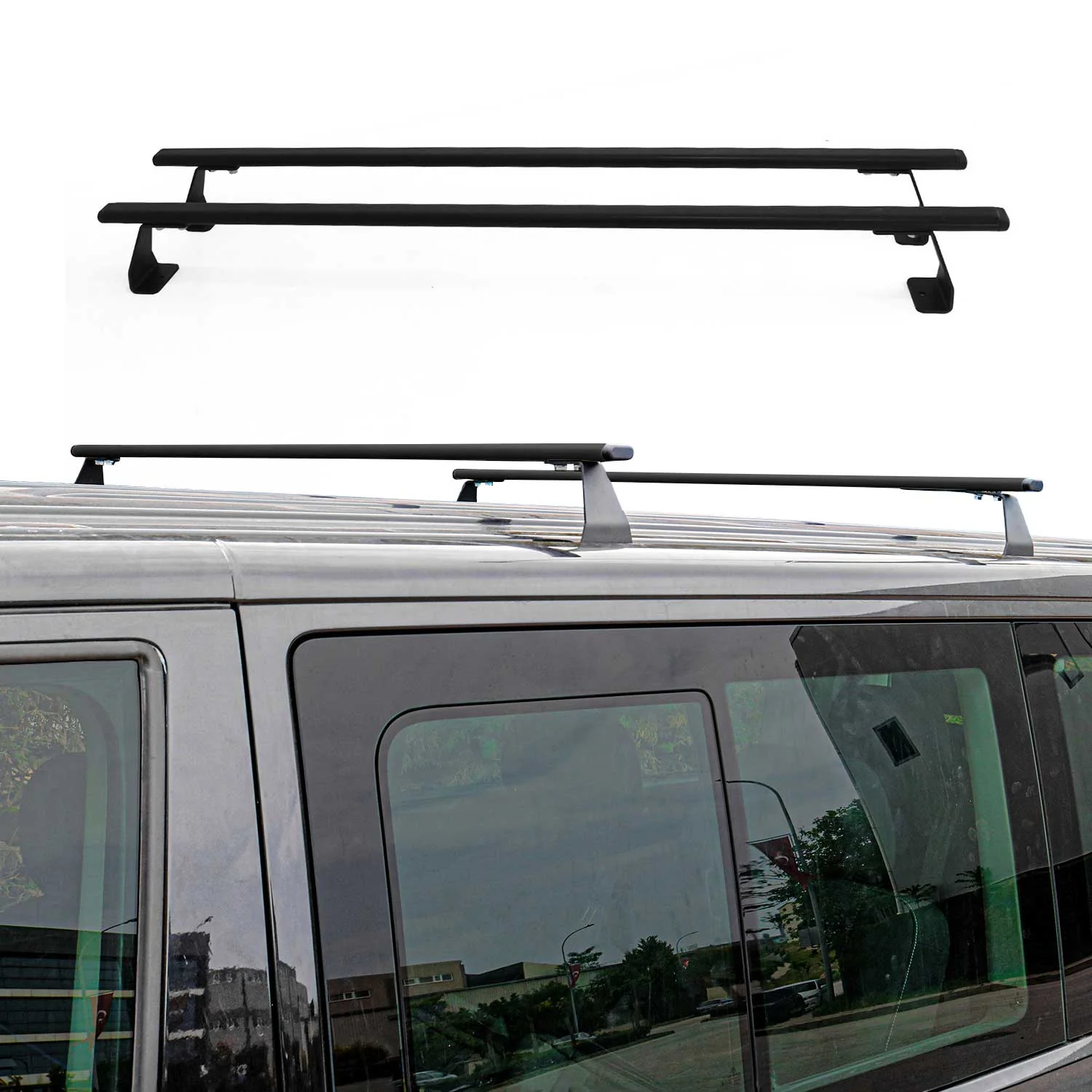 Dachträger Grundtäger für VW Caddy 2004-2015 75kg Stahl Schwarz 2 tlg - Image 2