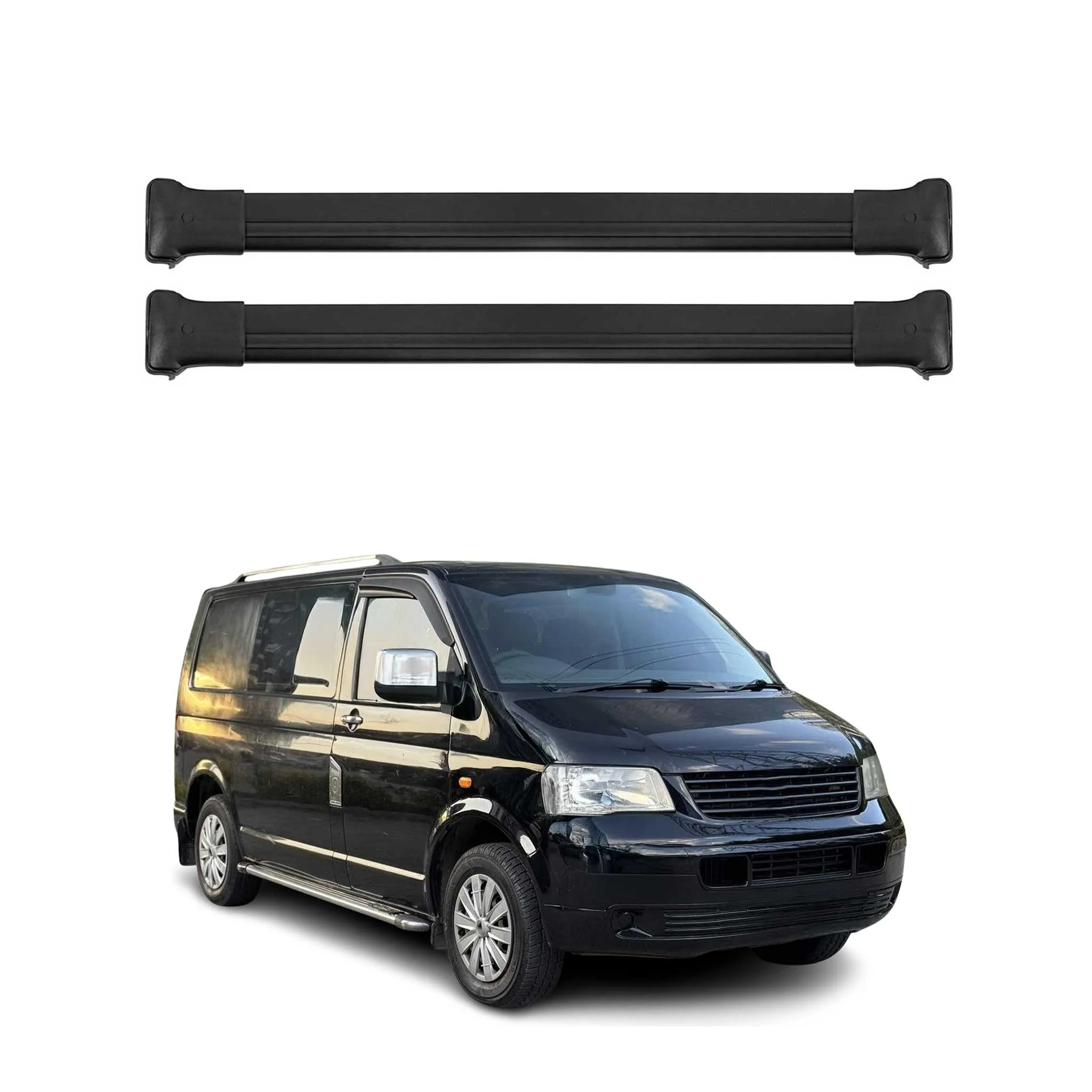 Dachträger für VW T5 T6 Transporter Multivan Caravelle 2003-24 Schwarz Alu 2tlg