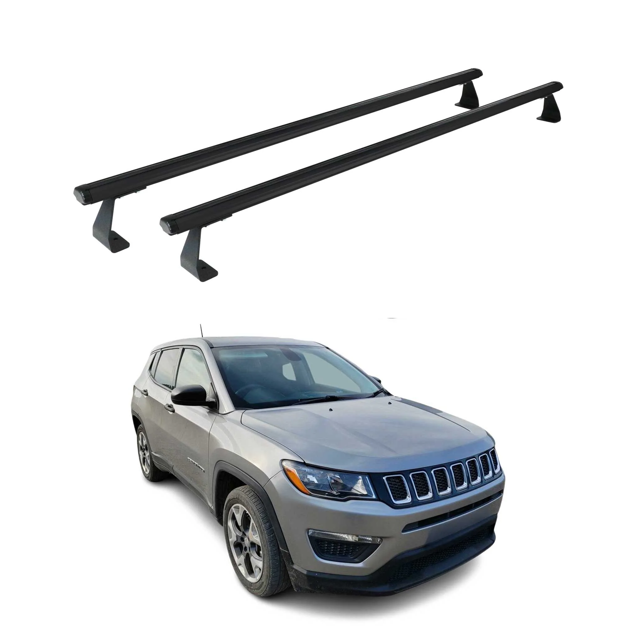 Dachträger Grundtäger für Jeep Compass 2017-2025 75kg Aluminium Schwarz 2 tlg