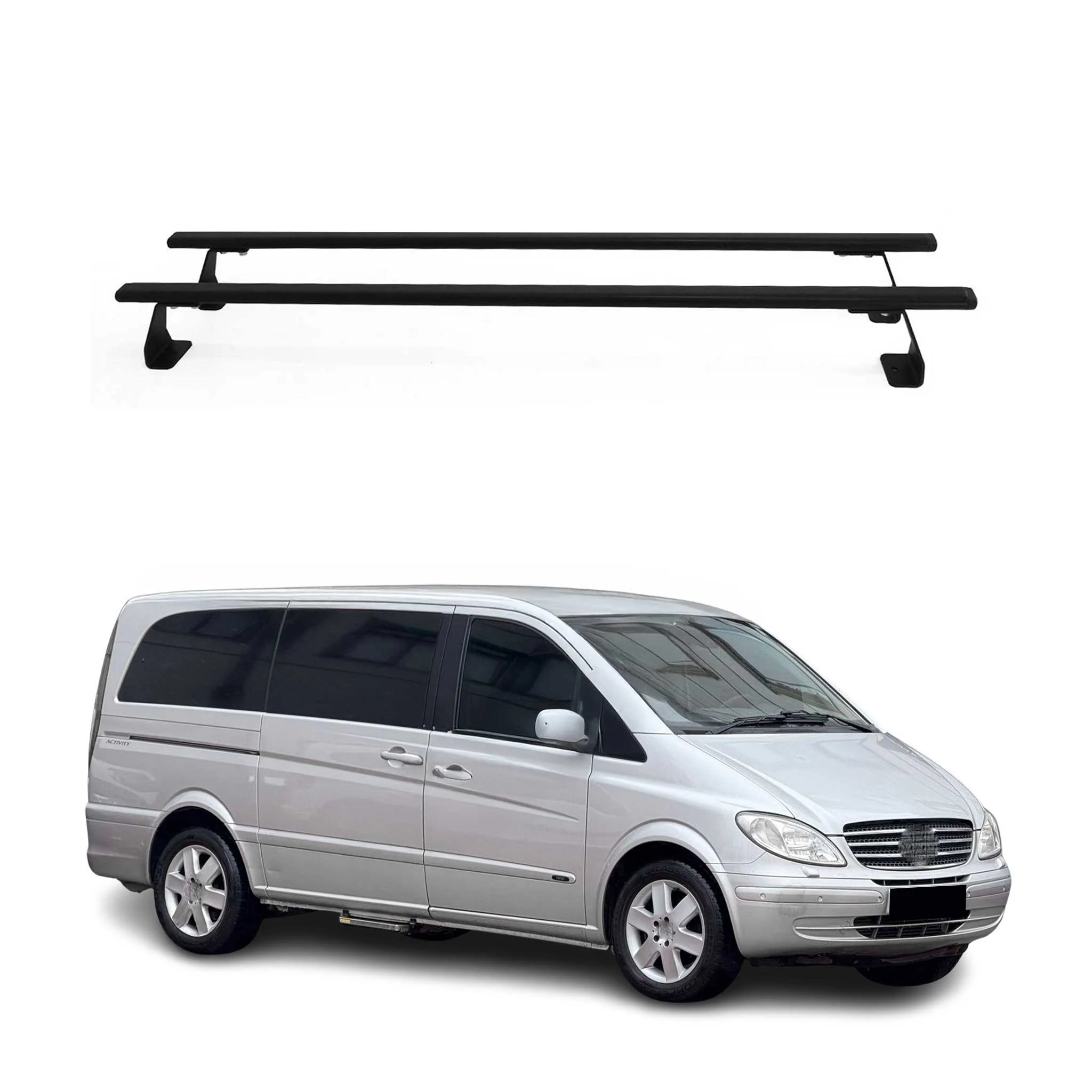 Dachträger Grundtäger für Mercedes Vito W639 2003-2014 75kg Stahl Schwarz 2 tlg