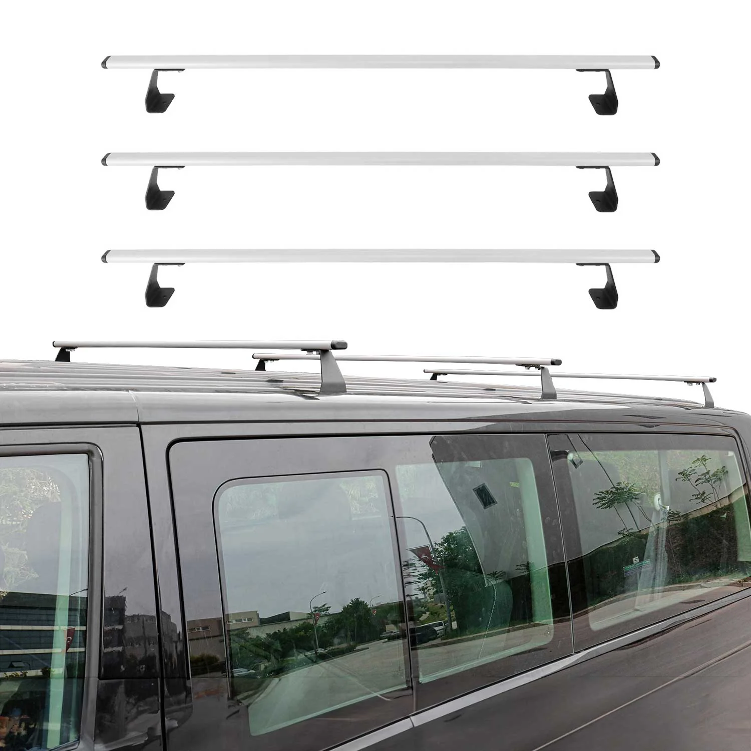 Dachträger Grundtäger für VW Transporter T7 2023-2026 75kg Stahl Silber 3 tlg - Image 2