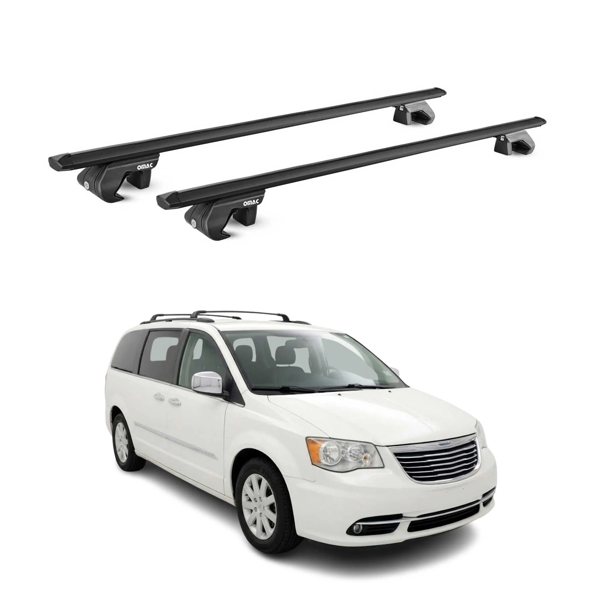 Dachträger Grundtäger für Chrysler Voyager V 2008-2016 90kg Alu Schwarz 2tlg ABE