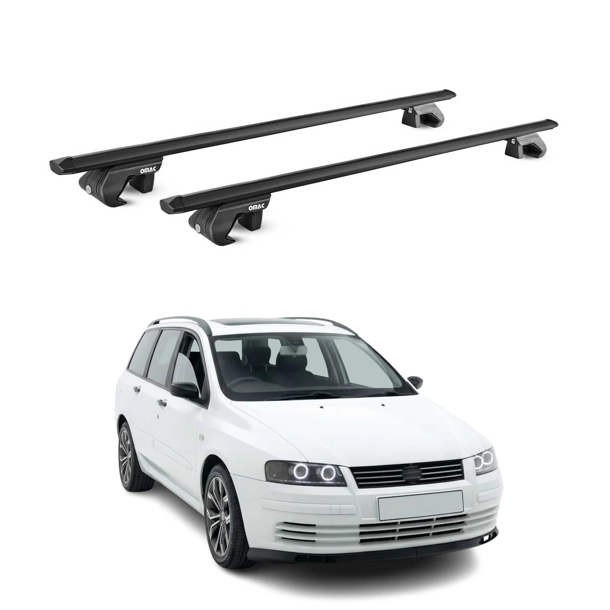 Dachträger Grundtäger für Fiat Stilo Kombi 2001-2007 90kg Alu Schwarz 2 tlg ABE