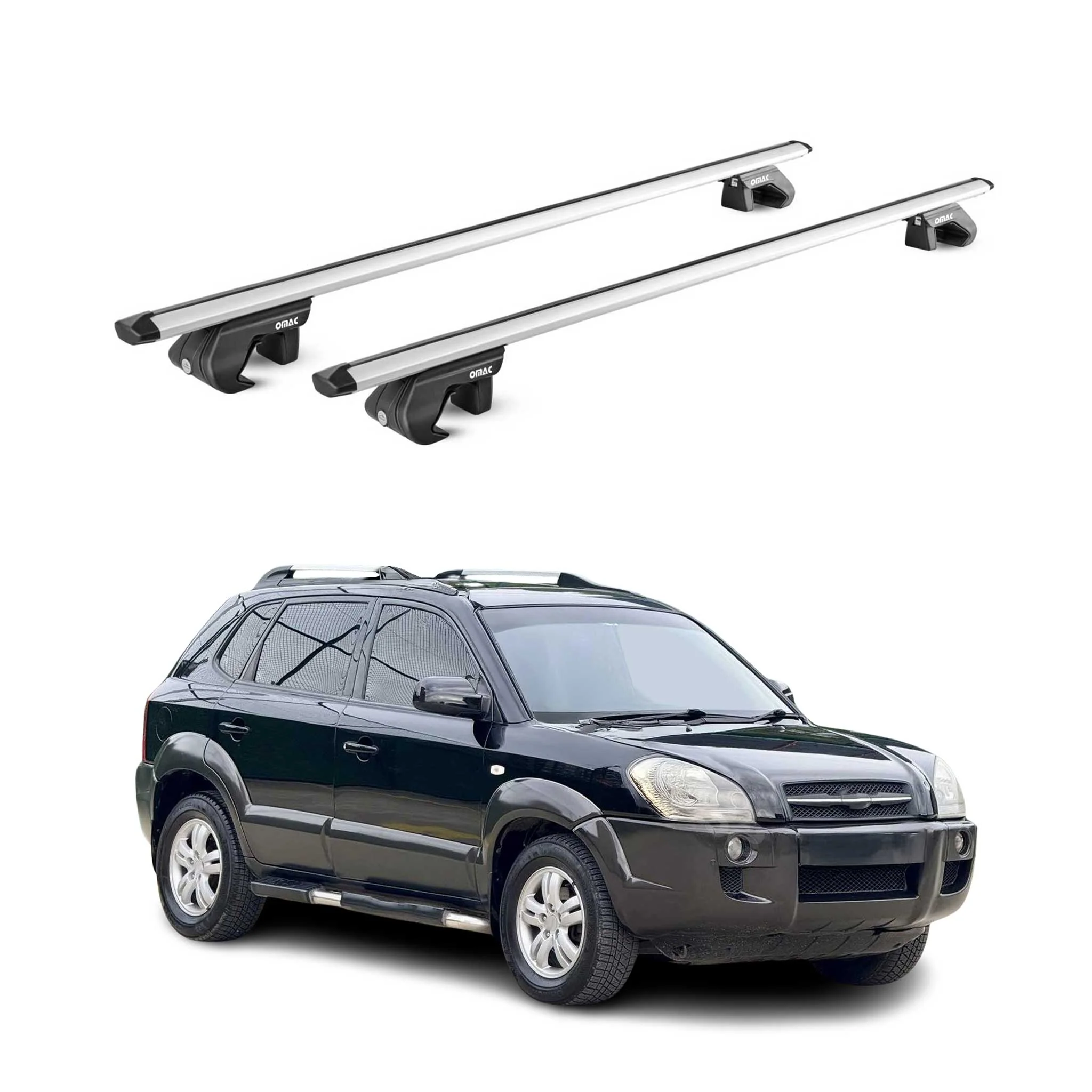 Dachträger Grundtäger für Hyundai Tucson mk1 2004-2010 90kg Alu Silber 2 tlg ABE