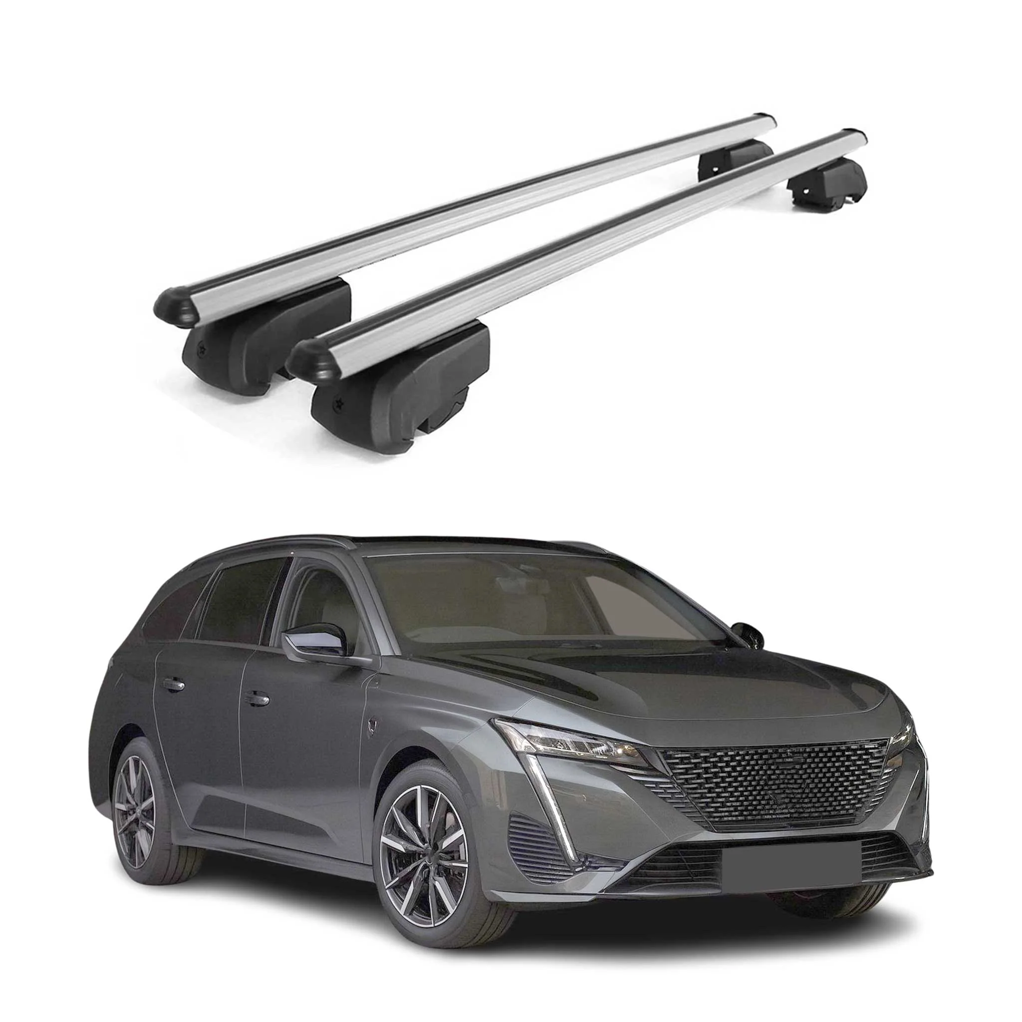 Dachträger Gepäckträger für Peugeot 308 III P5 SW 2021-2023 ABE Alu Grau 2x