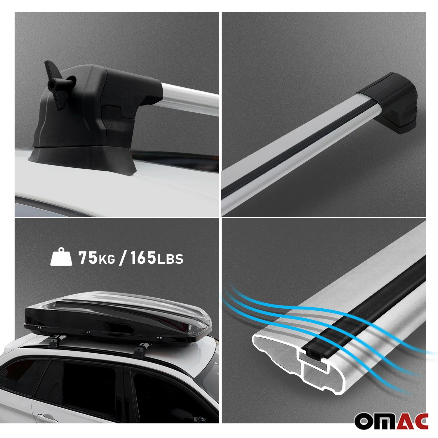 Dachträger Grundtäger für Ford Focus C-Max 2003-2010 75kg Aluminium Silber 2 tlg - Image 6