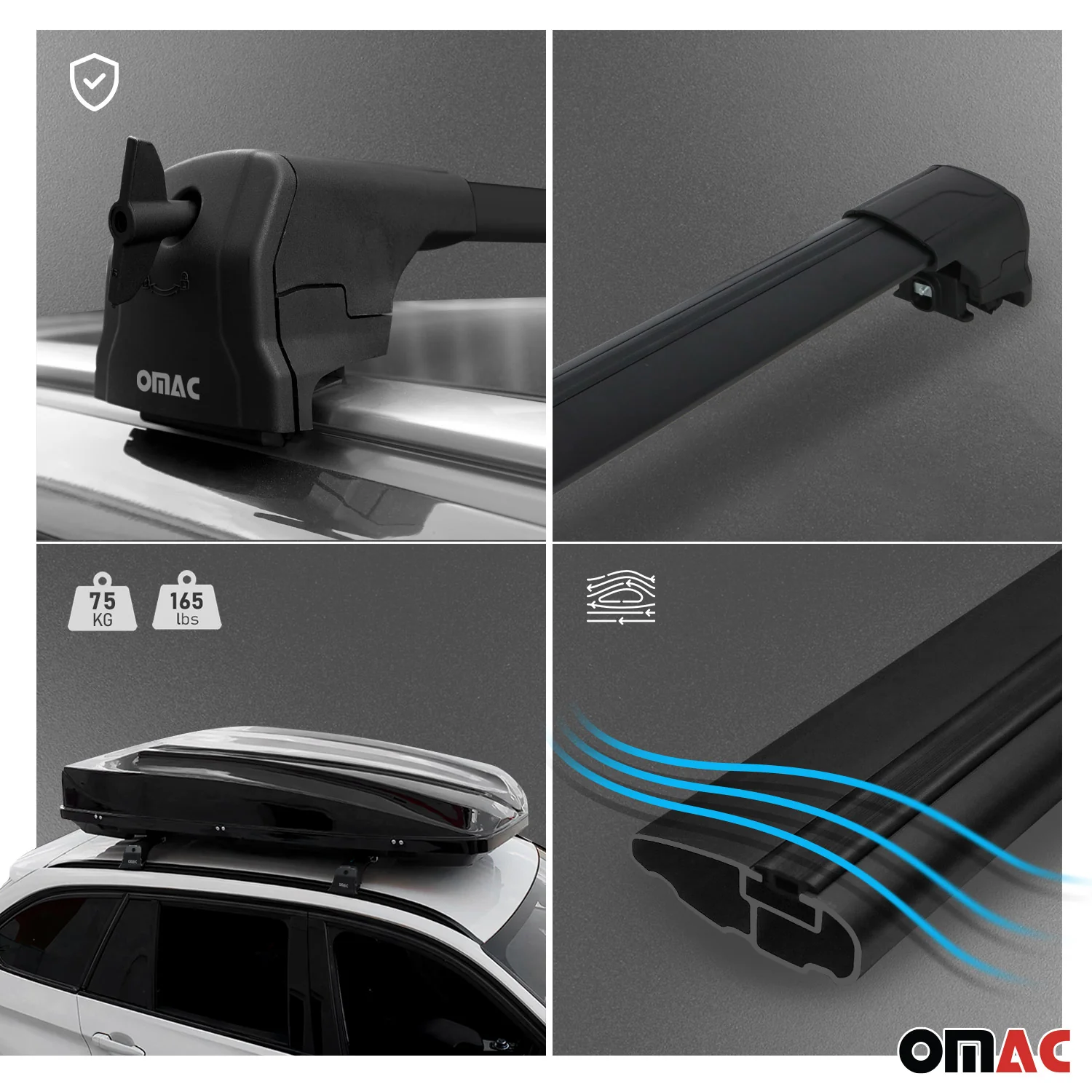 Dachträger Grundtäger für Suzuki SX4 S-Cross mk2 2013-2021 75kg Alu Schwarz 2x - Image 3