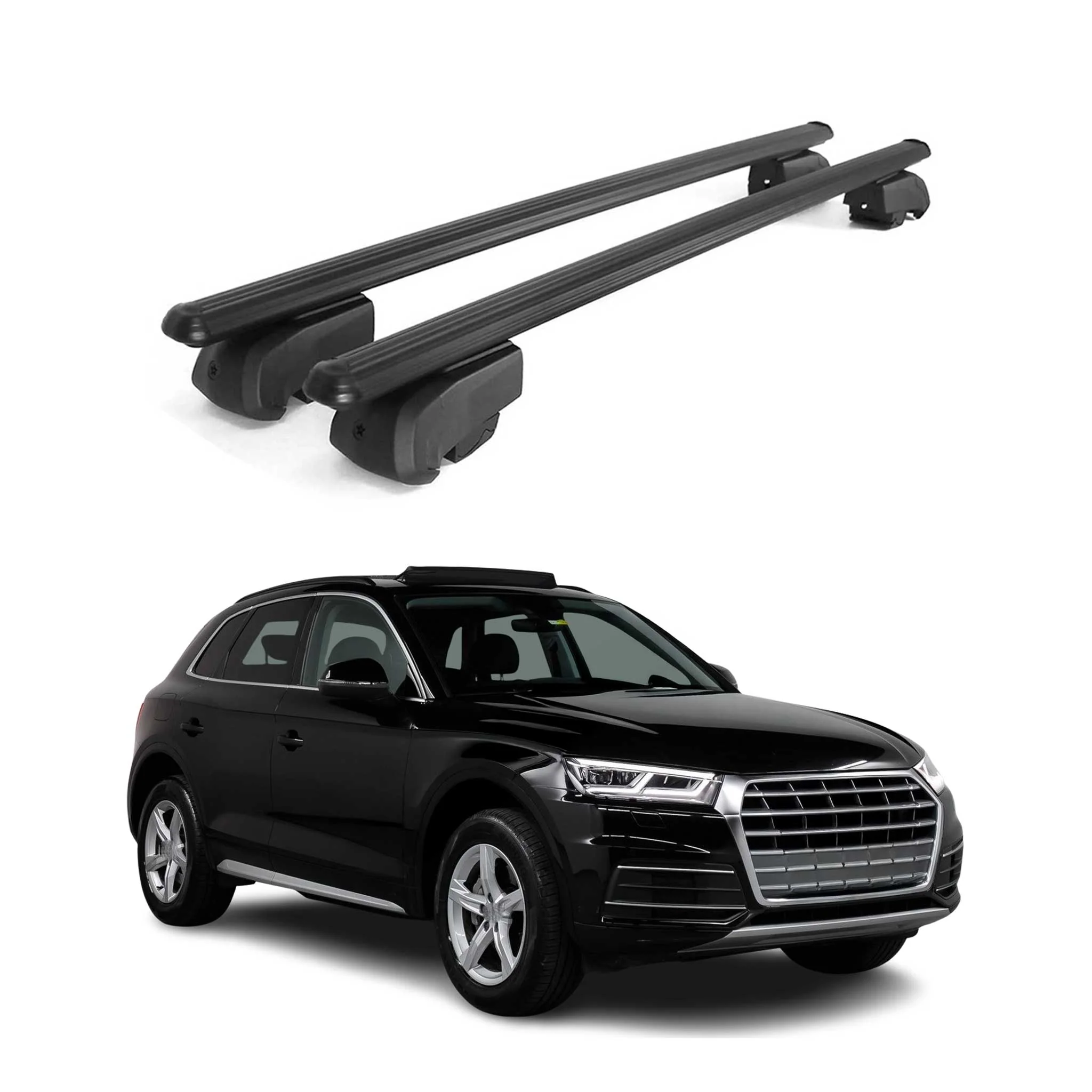 Dachträger Grundtäger für Audi Q5 mk2 2017-2025 75kg Alu Schwarz 2 tlg
