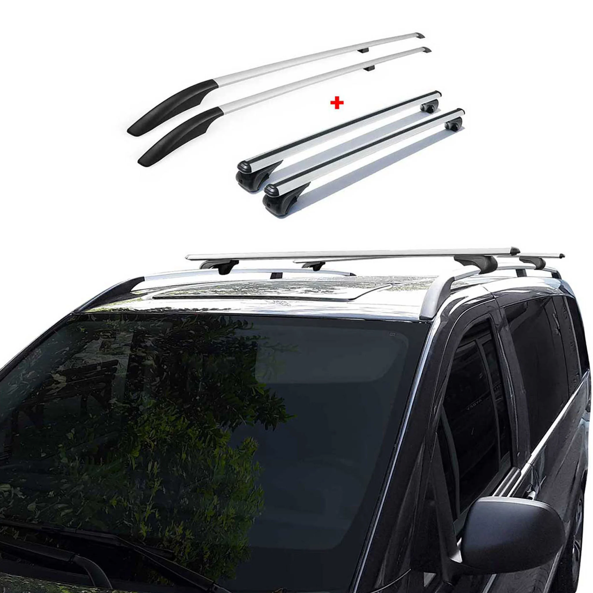 Dachreling + Dachträger SET für VW Caddy 2003-2015 Kurzer Alu Silber 4tlg - Image 5