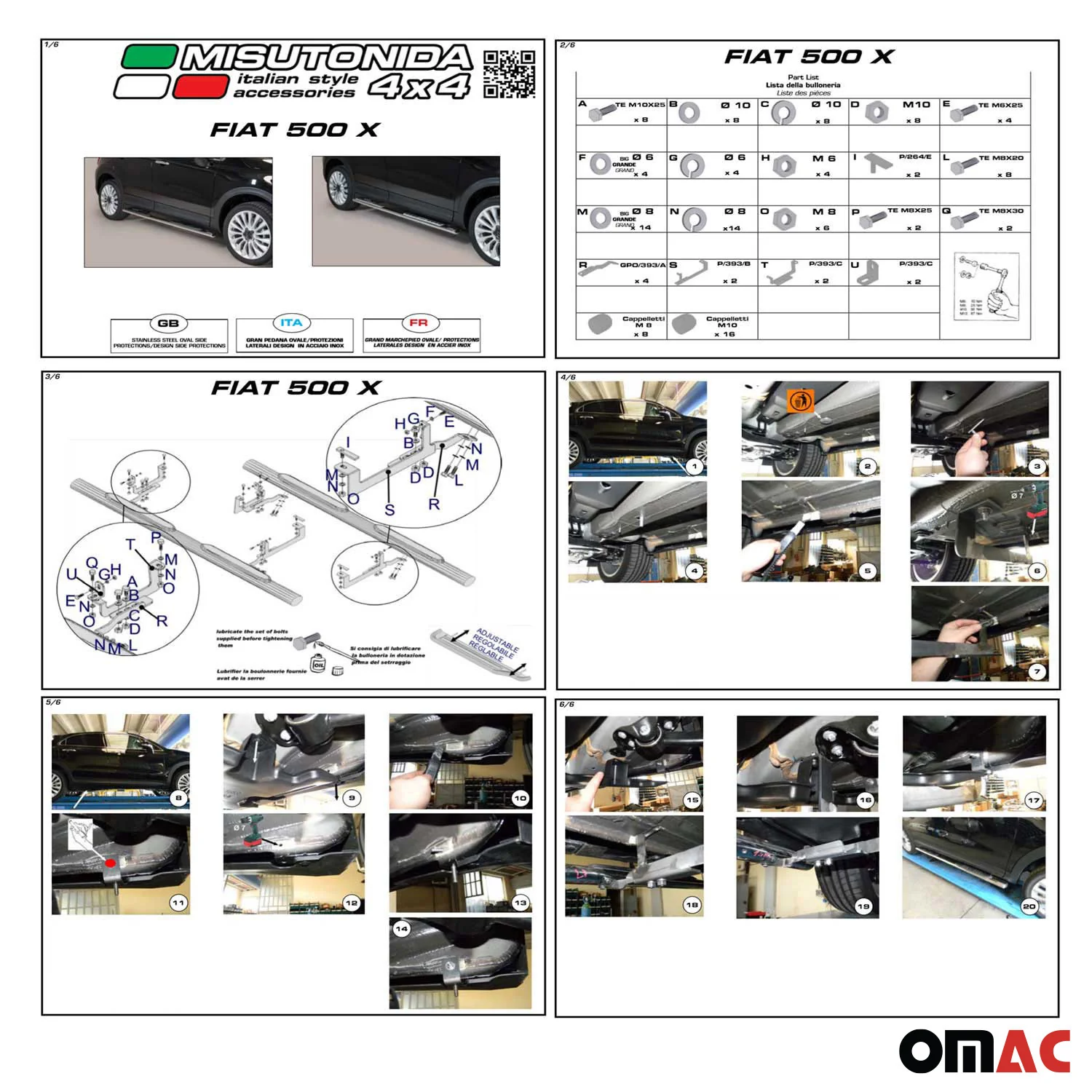 Edelstahl Seitenschweller Schwellerrohre für Fiat 500X Typ 334 2015-2024 Schwarz - Image 4