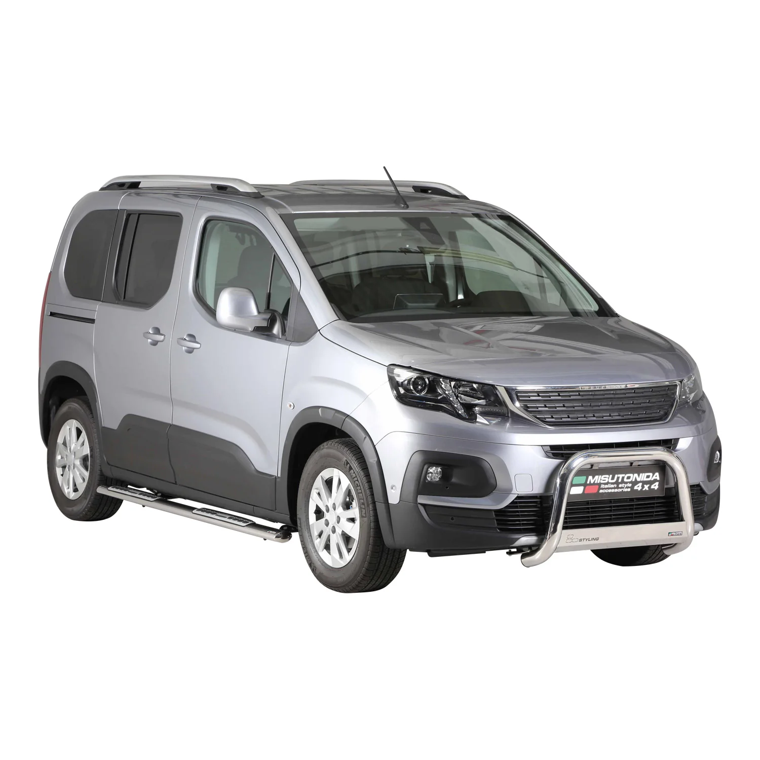 Edelstahl Seitenschweller Schwellerrohre für Peugeot Rifter 2018-2026 Mitte Grau