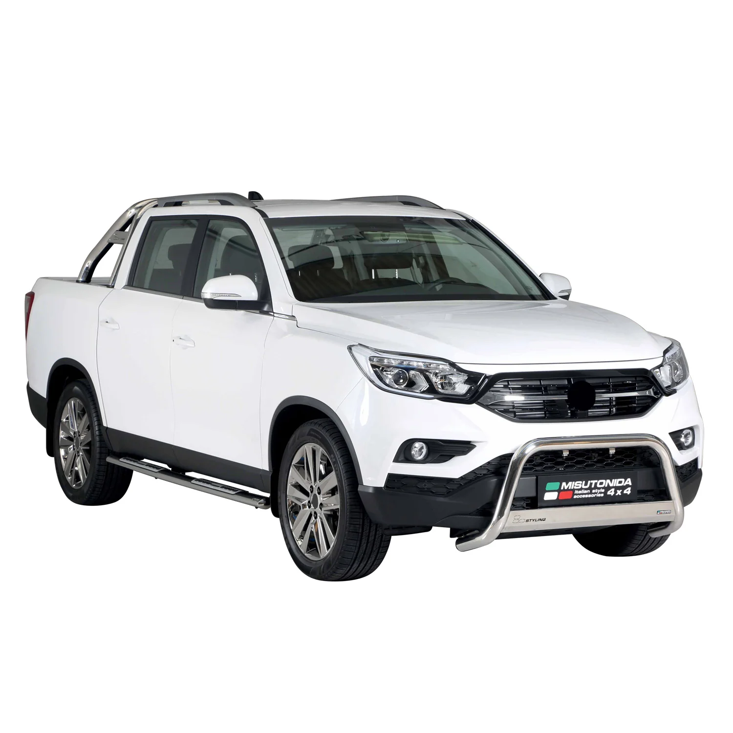 Edelstahl Seitenschweller Schwellerrohre für Ssangyong Musso 2018-2026 Silber