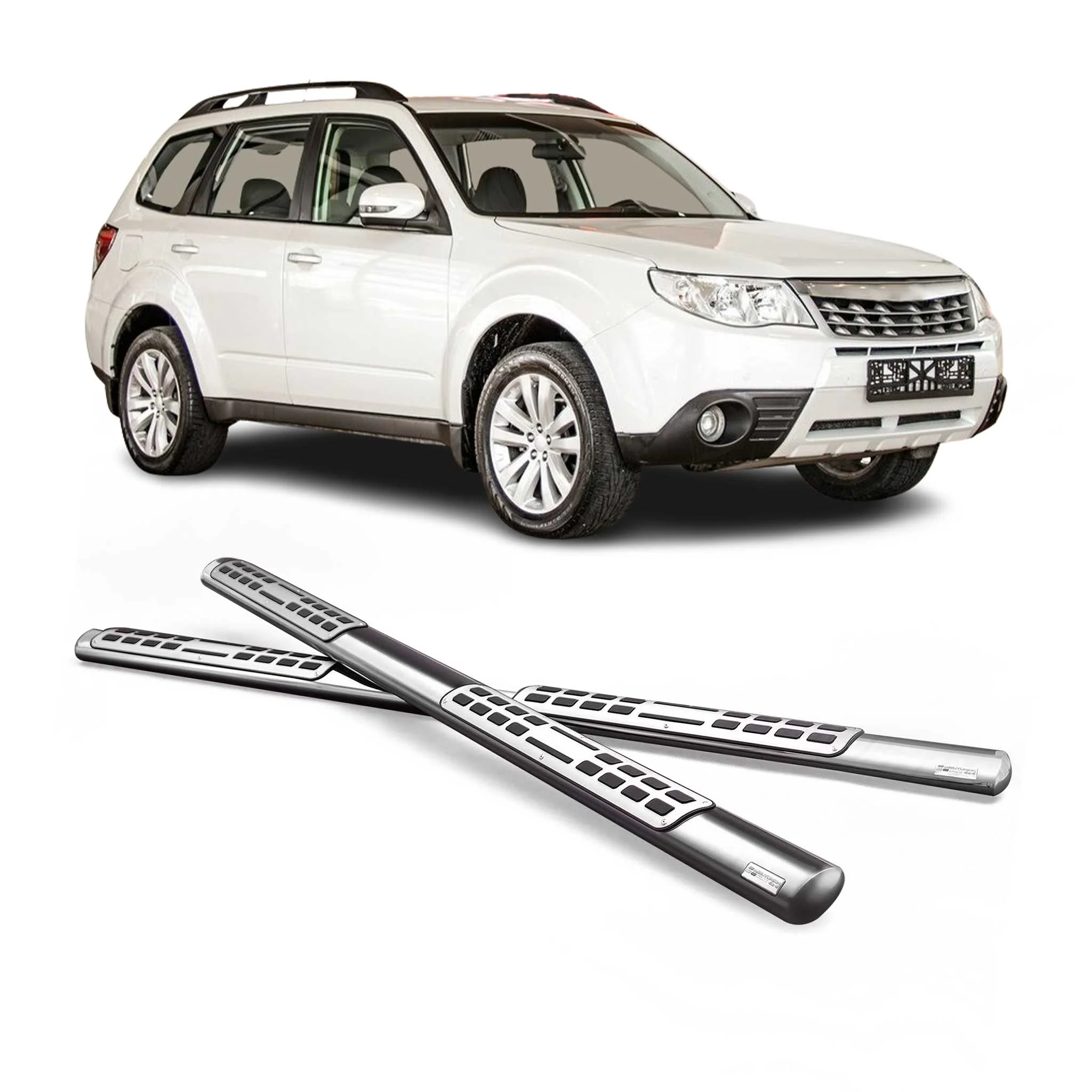 Edelstahl Seitenschweller Schwellerrohre für Subaru Forester III 2008-13 Silber