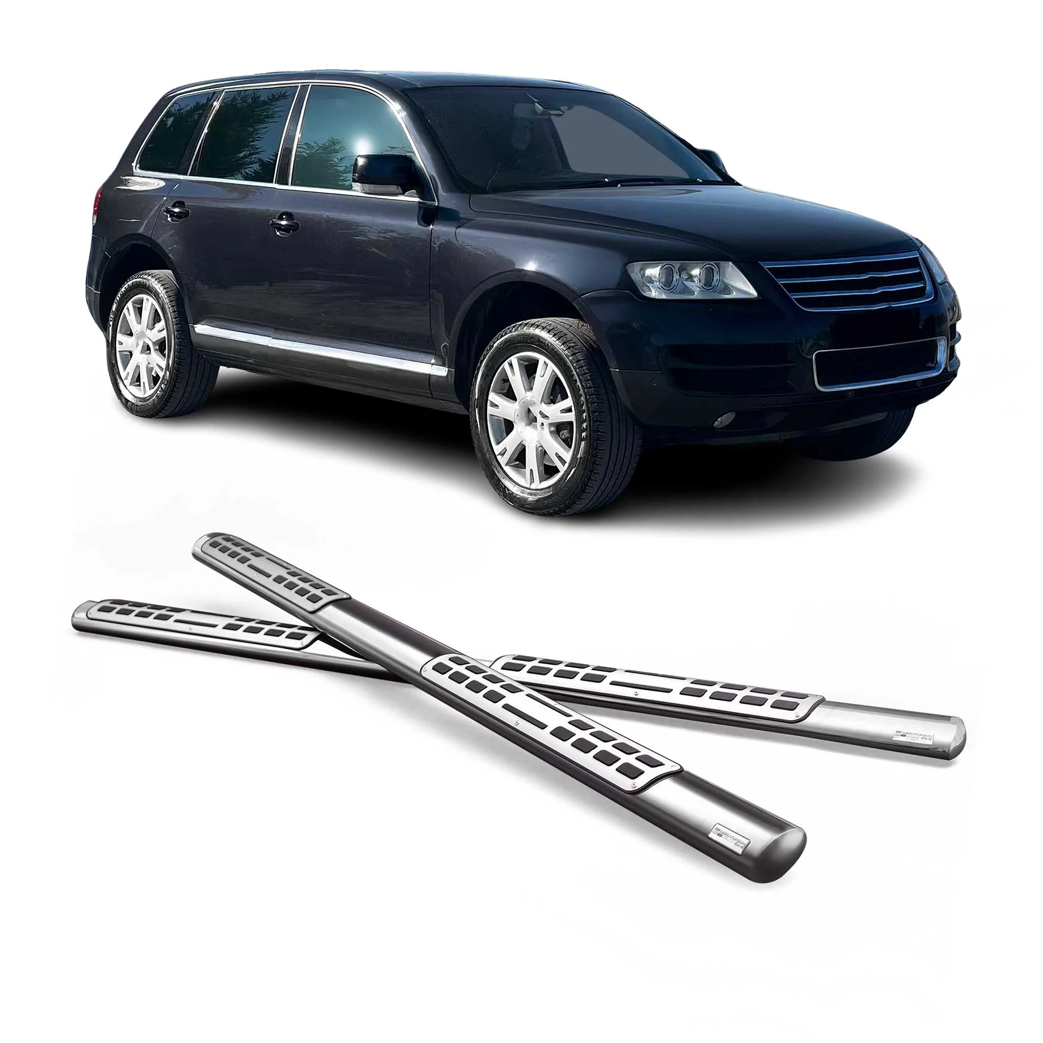 Edelstahl Seitenschweller Schwellerrohre für VW Touareg I 2002-2007 Silber