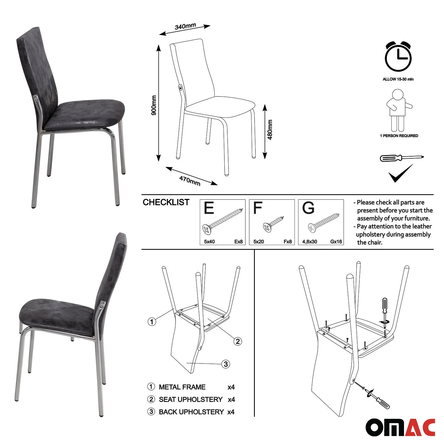 Esszimmerstühle Küchenstuhl Sarp Grau 4x Stühl Kunstleder - Image 3