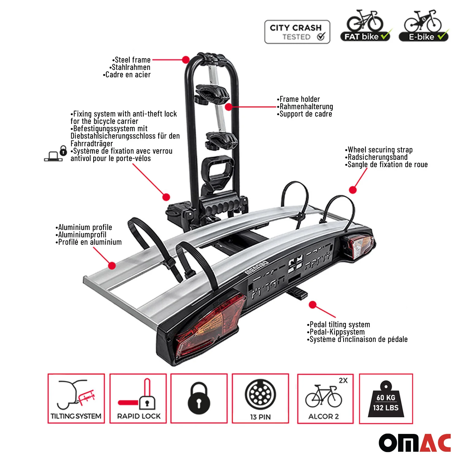 Menabo Fahrradträger Kupplungsträger Fahrrad-heckträger für 2 Fahrräder E-Bikes - Image 3
