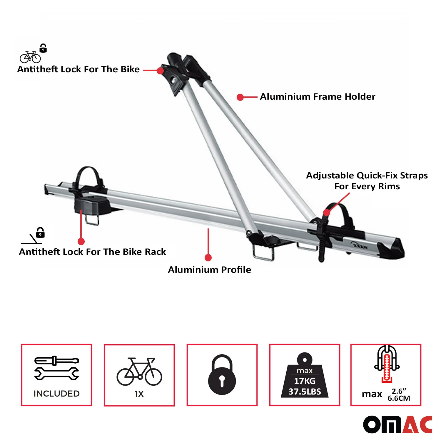 Fahrradträger Dachfahrradträger bis 17kg Aluminium Silber Fahrradhalter - Image 3