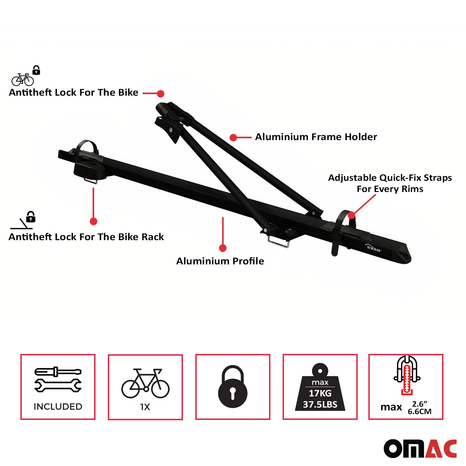 Fahrradträger Dachfahrradträger bis 17kg Aluminium Schwarz Fahrradhalter - Image 3