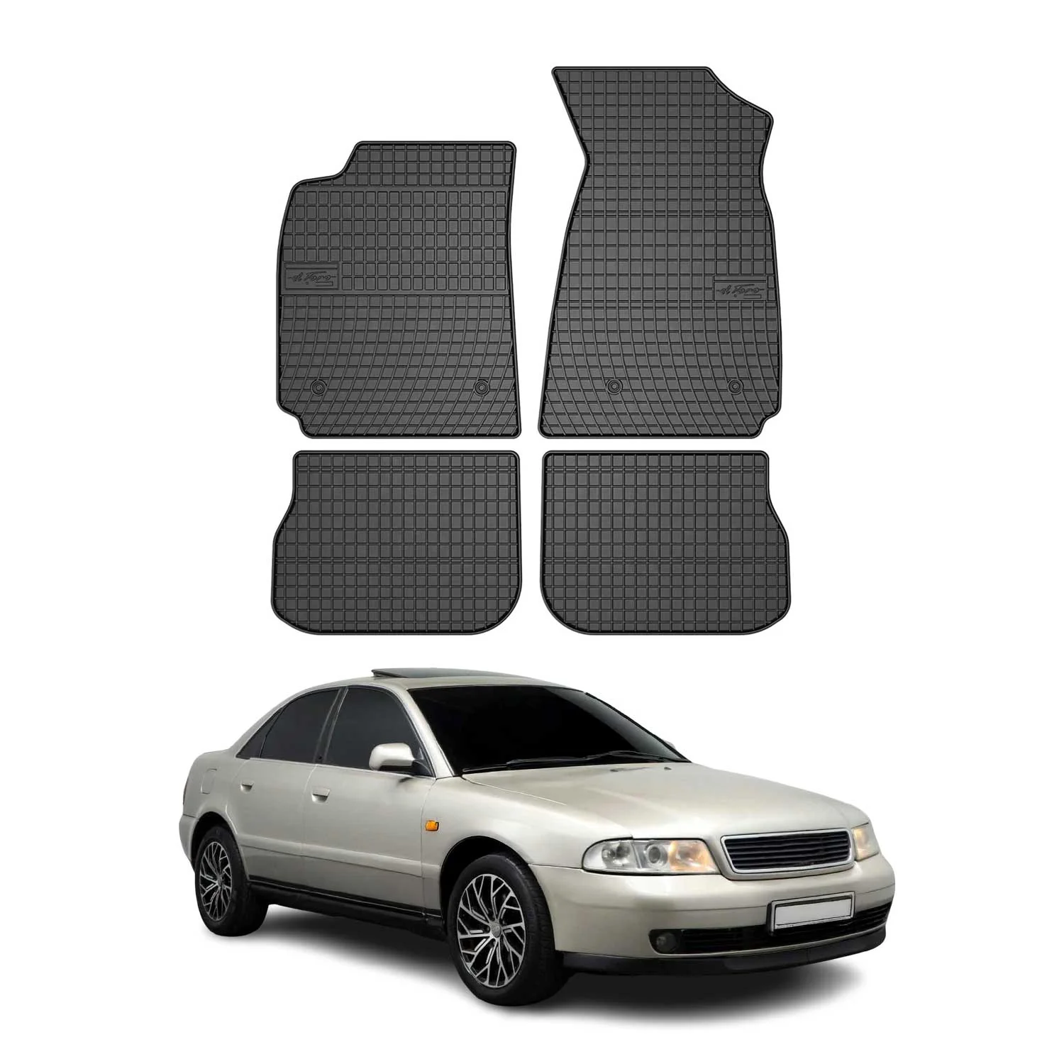OMAC Gummi Fußmatten für Audi A4 Limo Avant 8D B5 1994-2001 Automatte Schwarz 4x