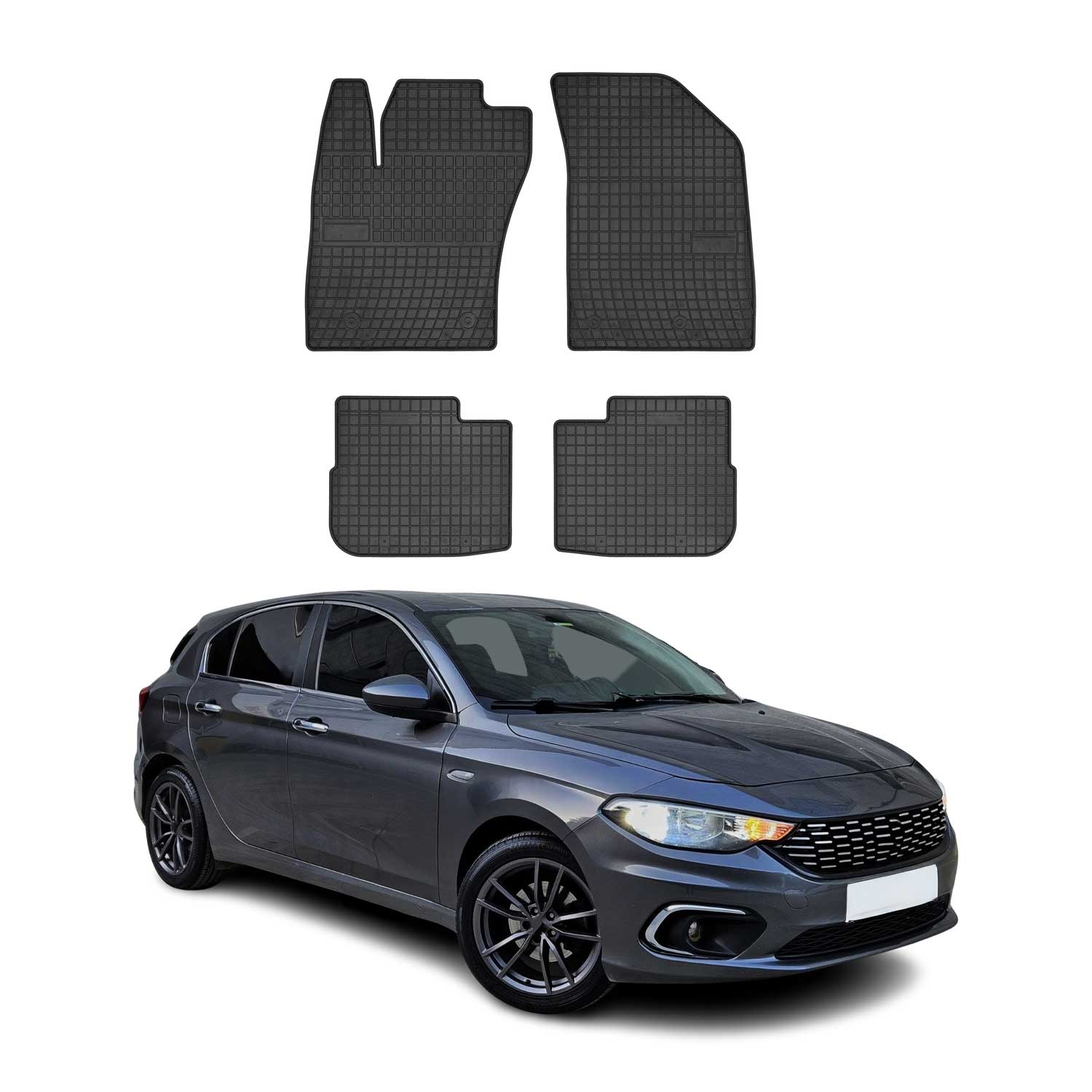 OMAC Gummi Fußmatten für Fiat Tipo Schrägheck 2016-2020 Automatten Schwarz 4x