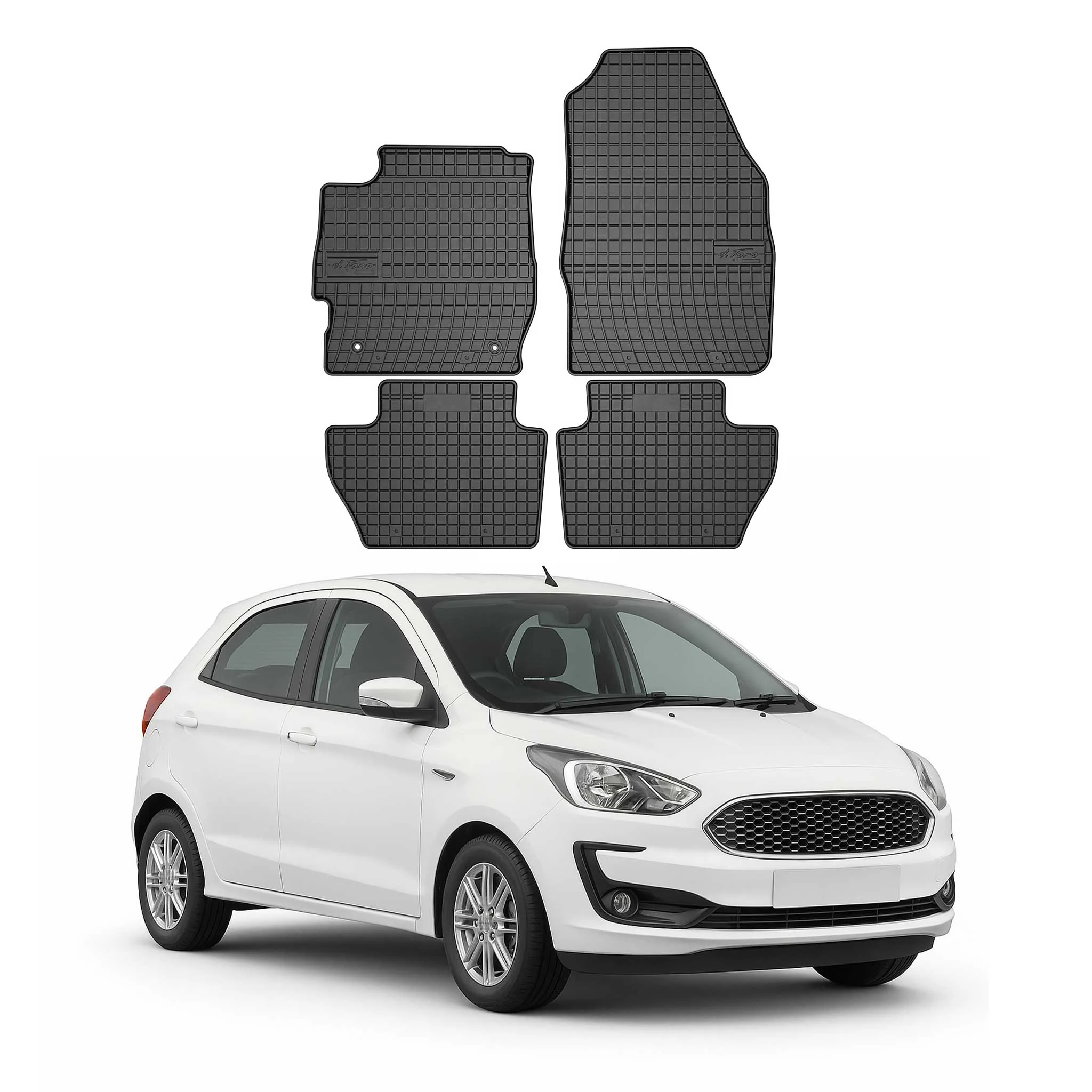 OMAC Gummi Fußmatten für Ford Ka+ 2016-2021 Automatten Gummi Schwarz 4tlg
