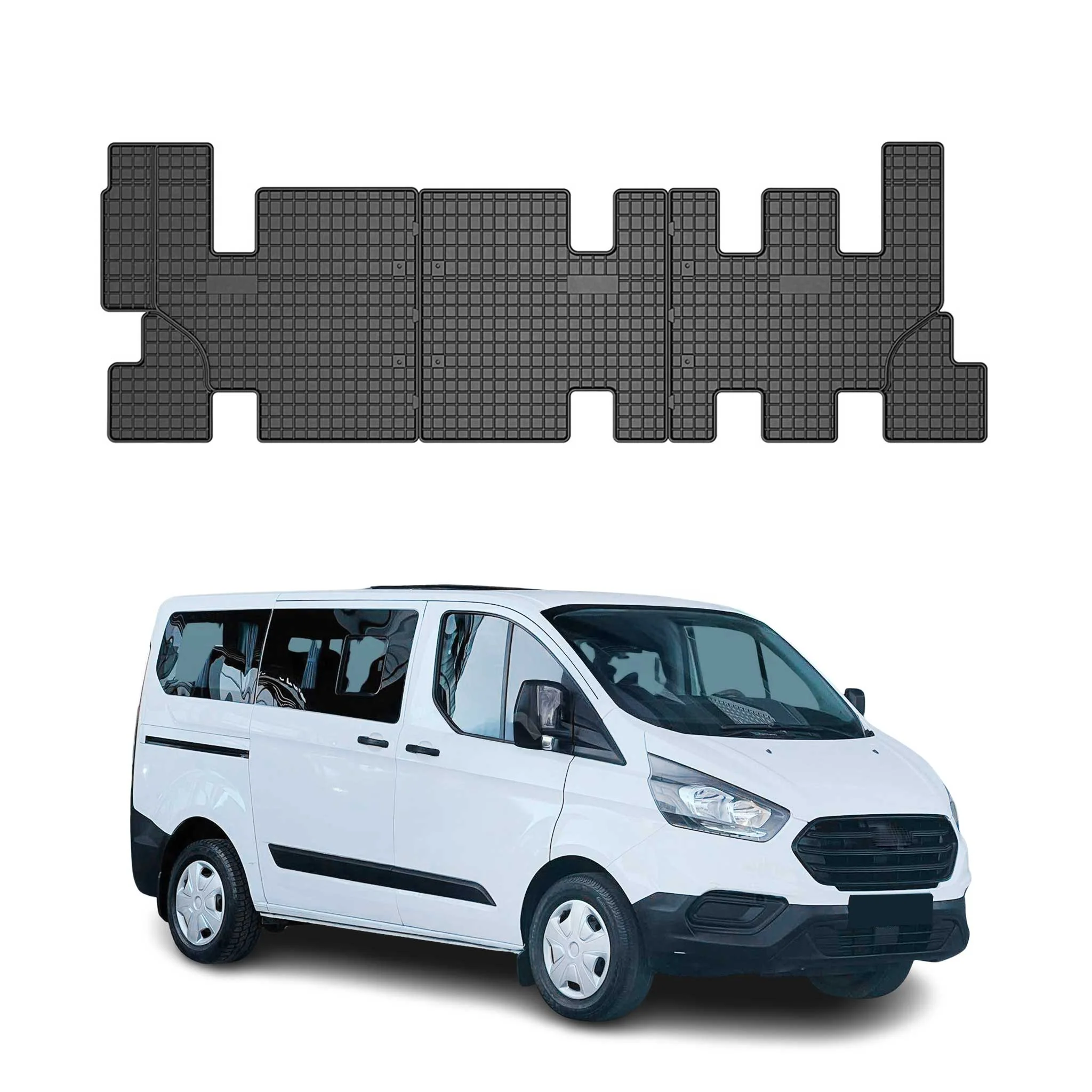 OMAC Gummi Fußmatten für Ford Tourneo Custom 3RD ROW 2012-2021 Matten Schwarz 3x