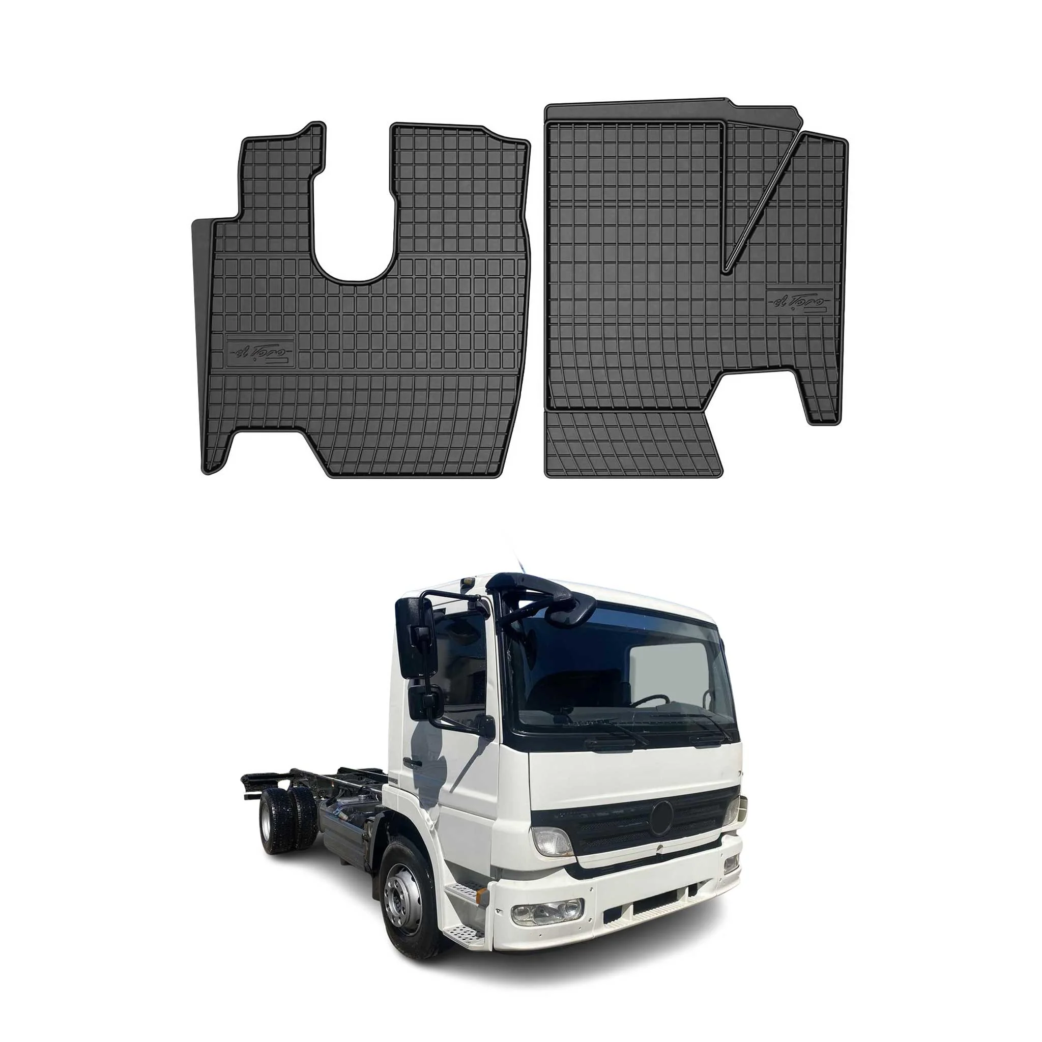 OMAC Gummi Fußmatten für Mercedes Atego 2005-2013 Automatten Gummi Schwarz 2tlg