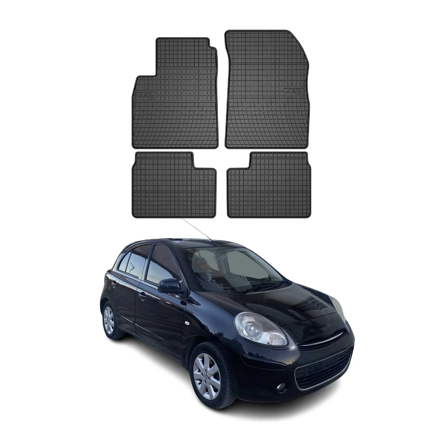 OMAC Gummi Fußmatten für Nissan Micra K13 2010-2016 Automatten Gummi Schwarz 4x