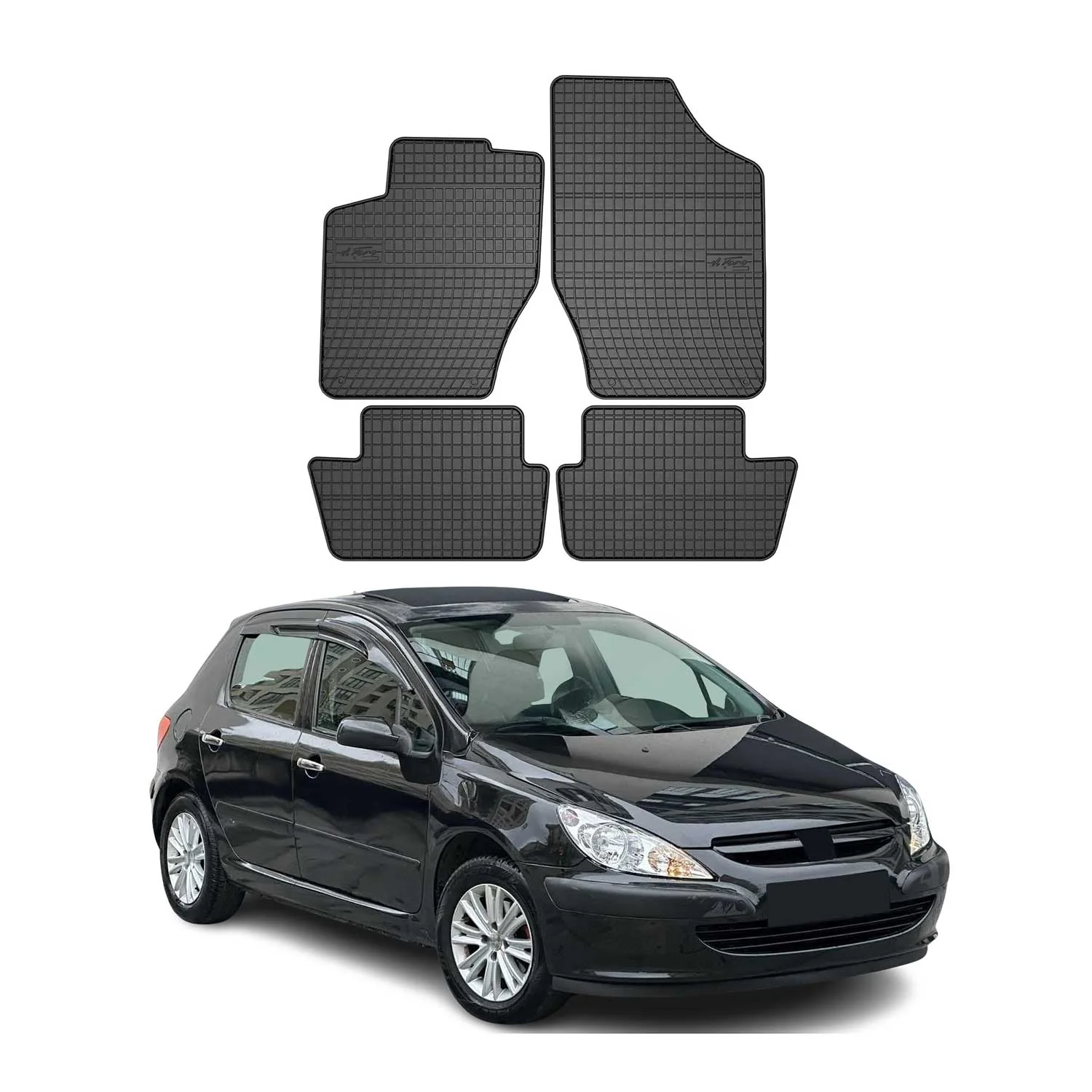 OMAC Gummi Fußmatten für Peugeot 307 2001-2008 Automatten Gummi Schwarz 4tlg