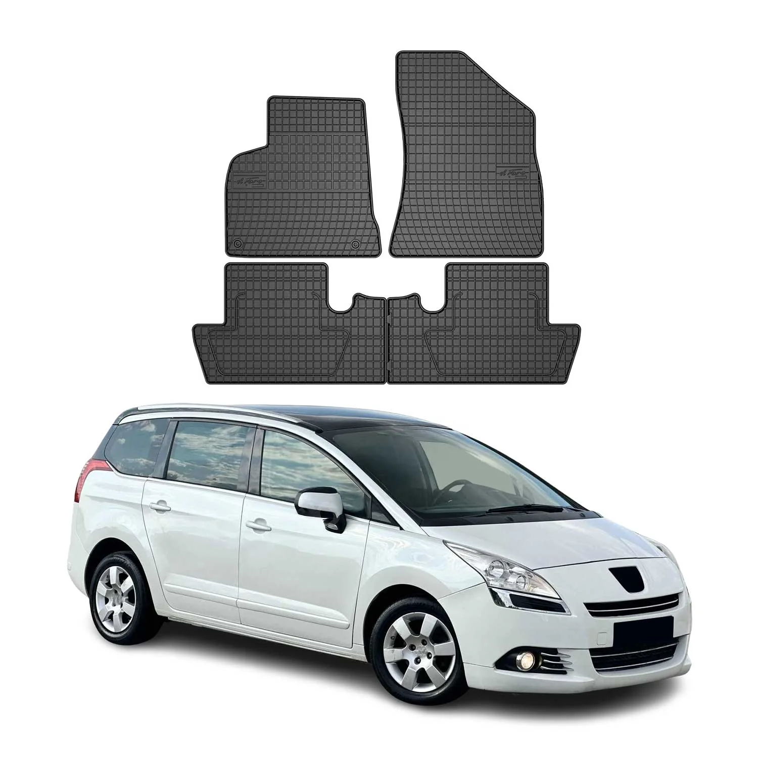 OMAC Gummi Fußmatten für Peugeot 5008 2009-2017 Automatten Gummi Schwarz 4tlg