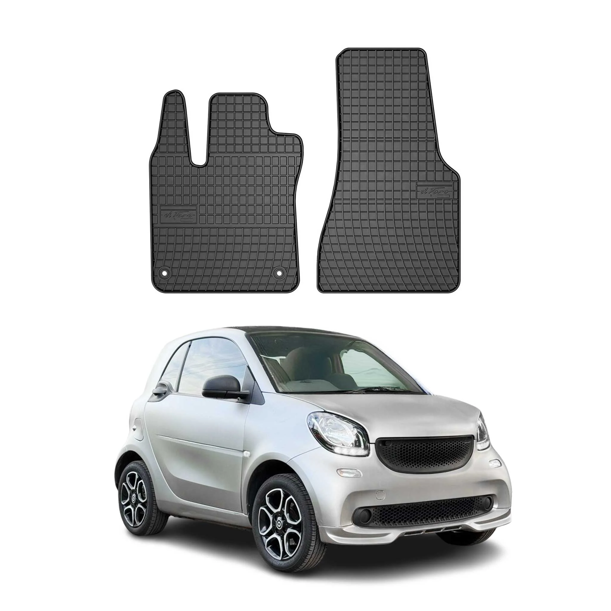 OMAC Gummi Fußmatten für Smart ForTwo 2014-2020 Automatten Gummi Schwarz 2tlg