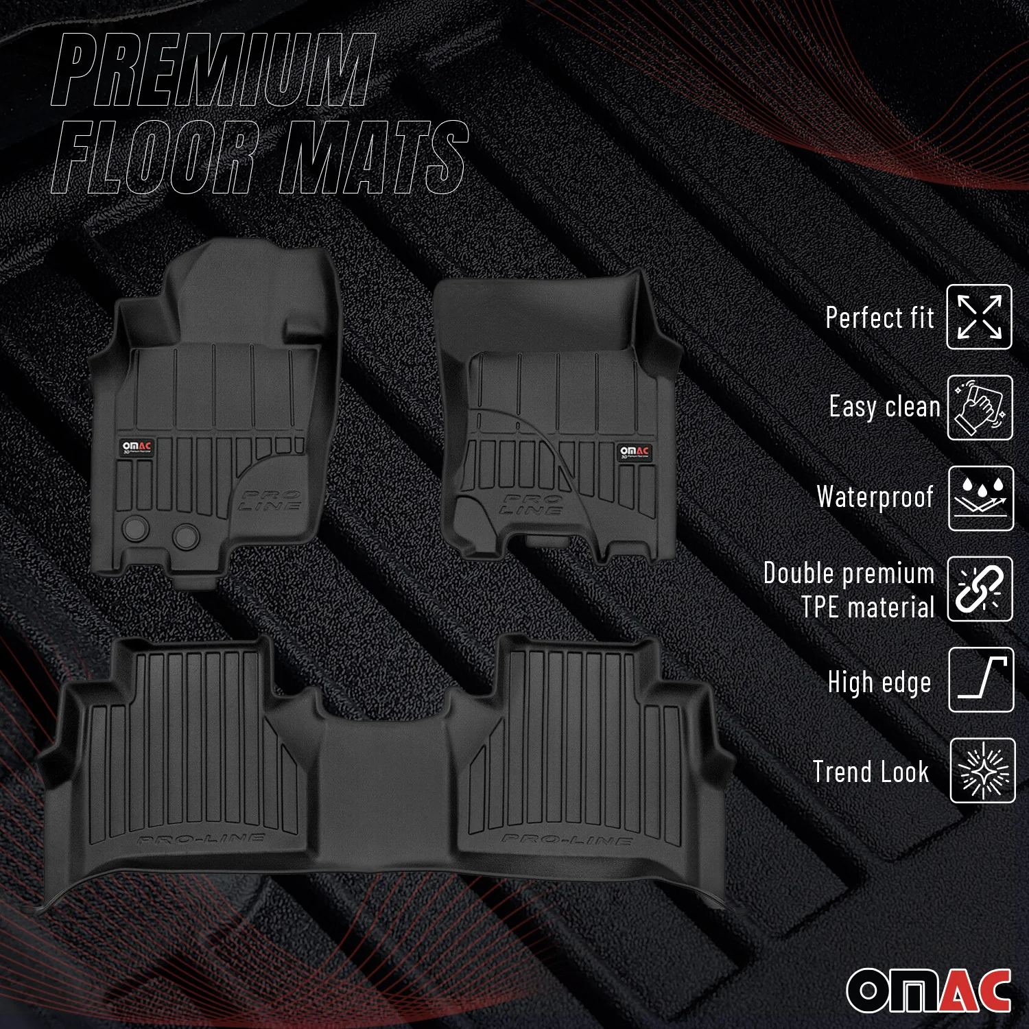 OMAC Gummi Fußmatten für Nissan Navara 2015-2023 Premium TPE Automatten 3tlg - Image 2