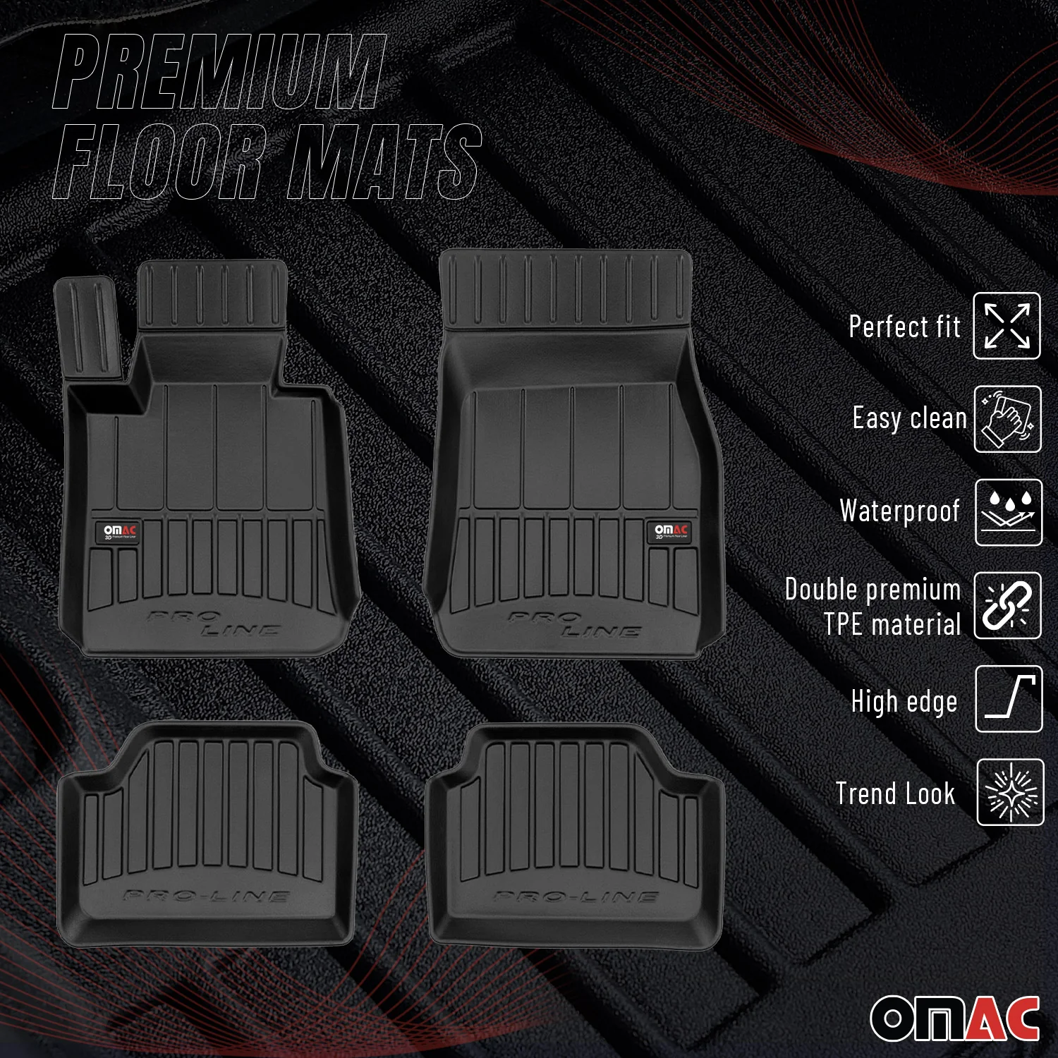 OMAC Gummi Fußmatten für BMW 1er F20 2011-2019 Premium 3D Automatten Schwarz 4x - Image 2