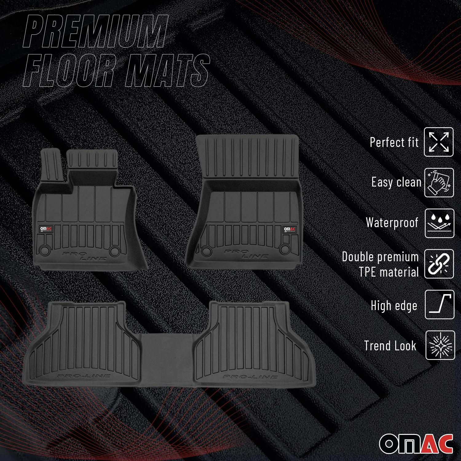 OMAC Gummi Fußmatten für BMW X5 2006-2013 Premium TPE 3D Automatten Schwarz 3x - Image 2