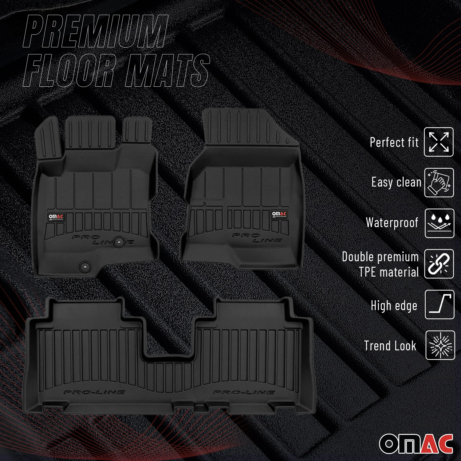 OMAC Gummi Fußmatten für Chevrolet Captiva 2006-2018 Premium Gummi Schwarz 3tlg - Image 2