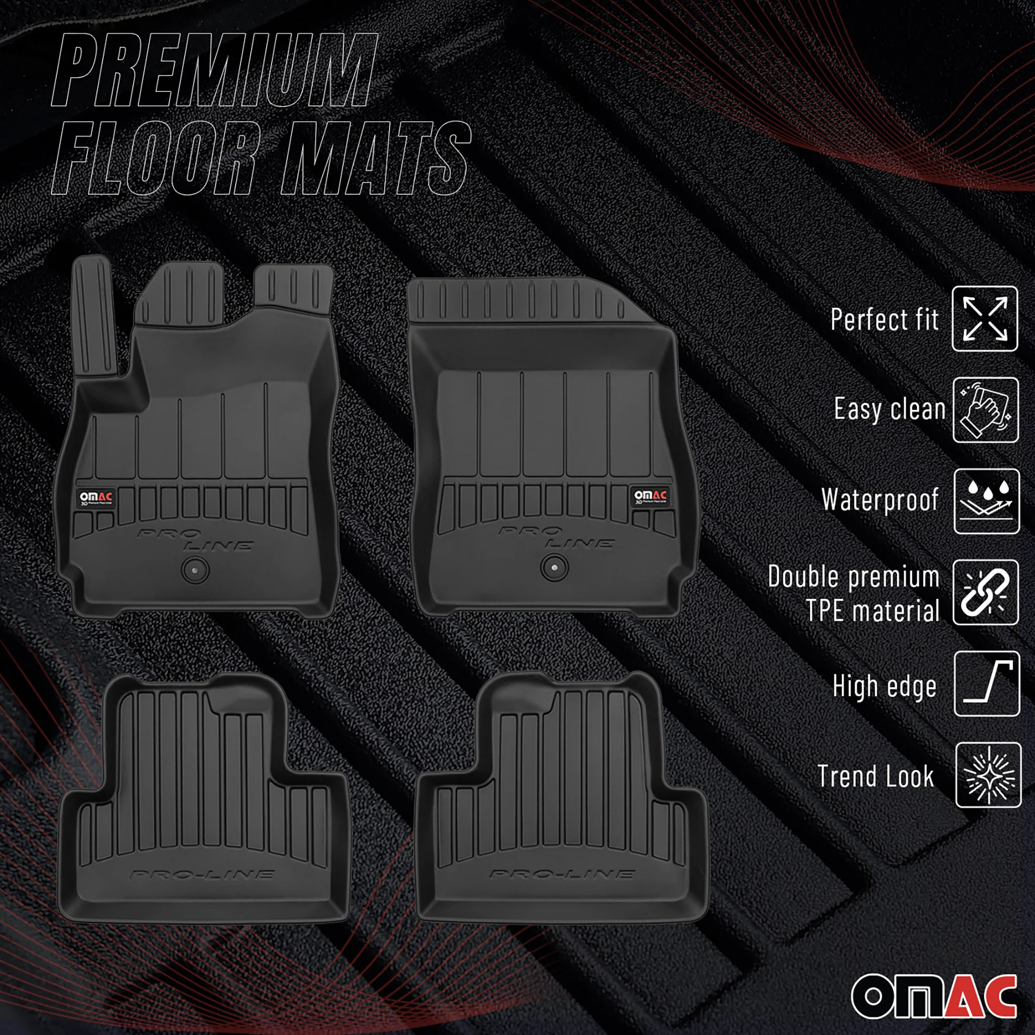 OMAC Gummi Fußmatten für Chevrolet Orlando 2010-2018 Premium Gummi Schwarz 4tlg - Image 2