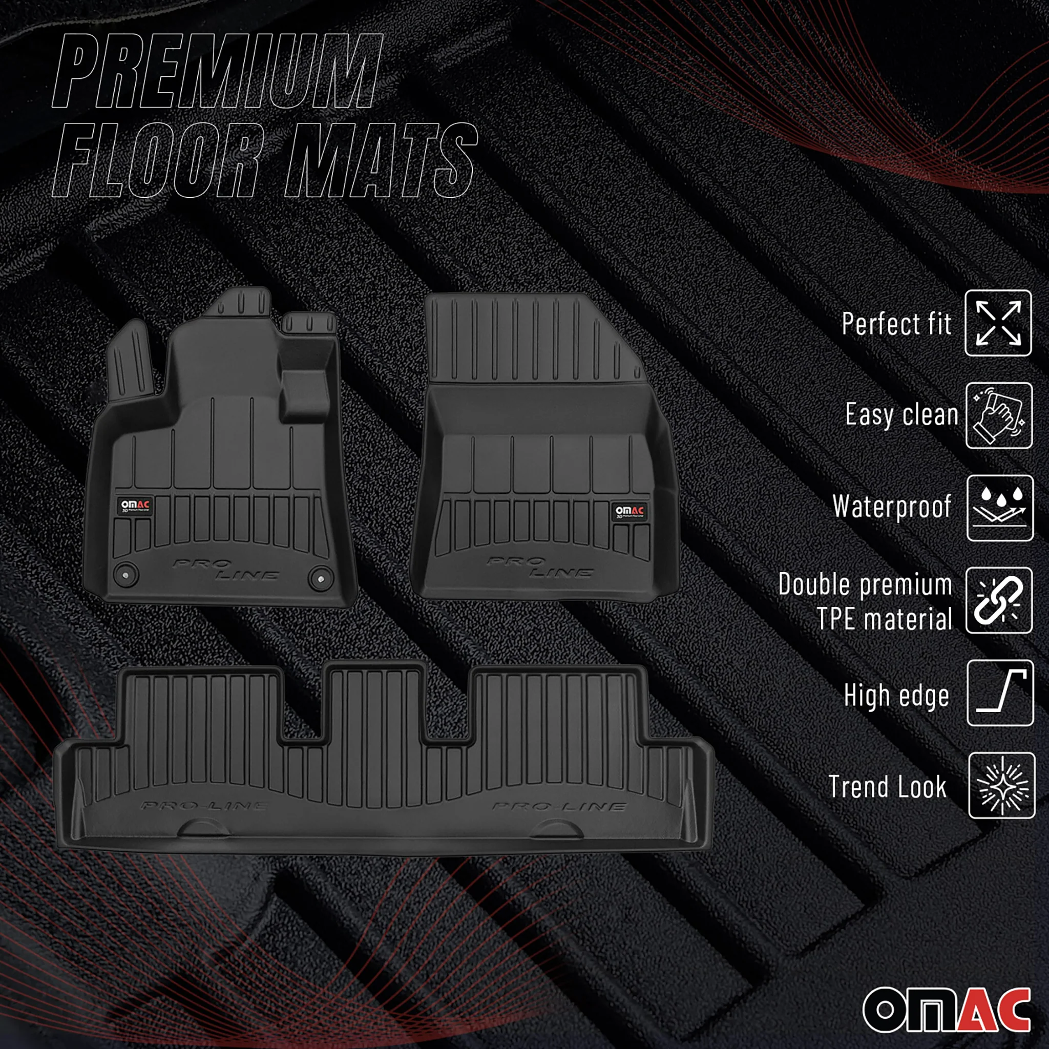 OMAC Gummi Fußmatten für Citroen C4 Picasso 2013-2019 Premium Gummi Schwarz 3tlg - Image 2