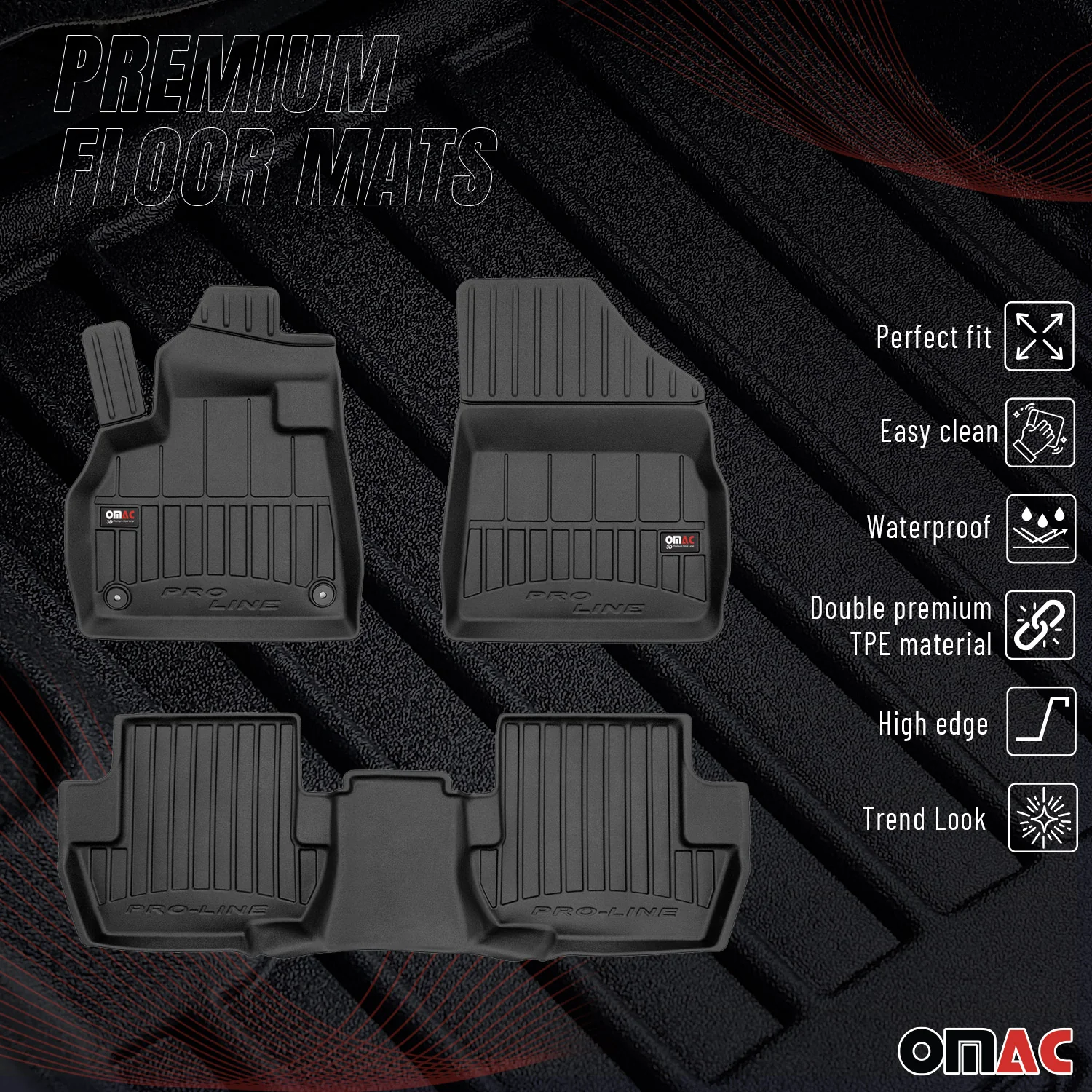 OMAC Gummi Fußmatten für Citroen DS5 2011-2015 Premium TPE Automatten Schwarz 3x - Image 2
