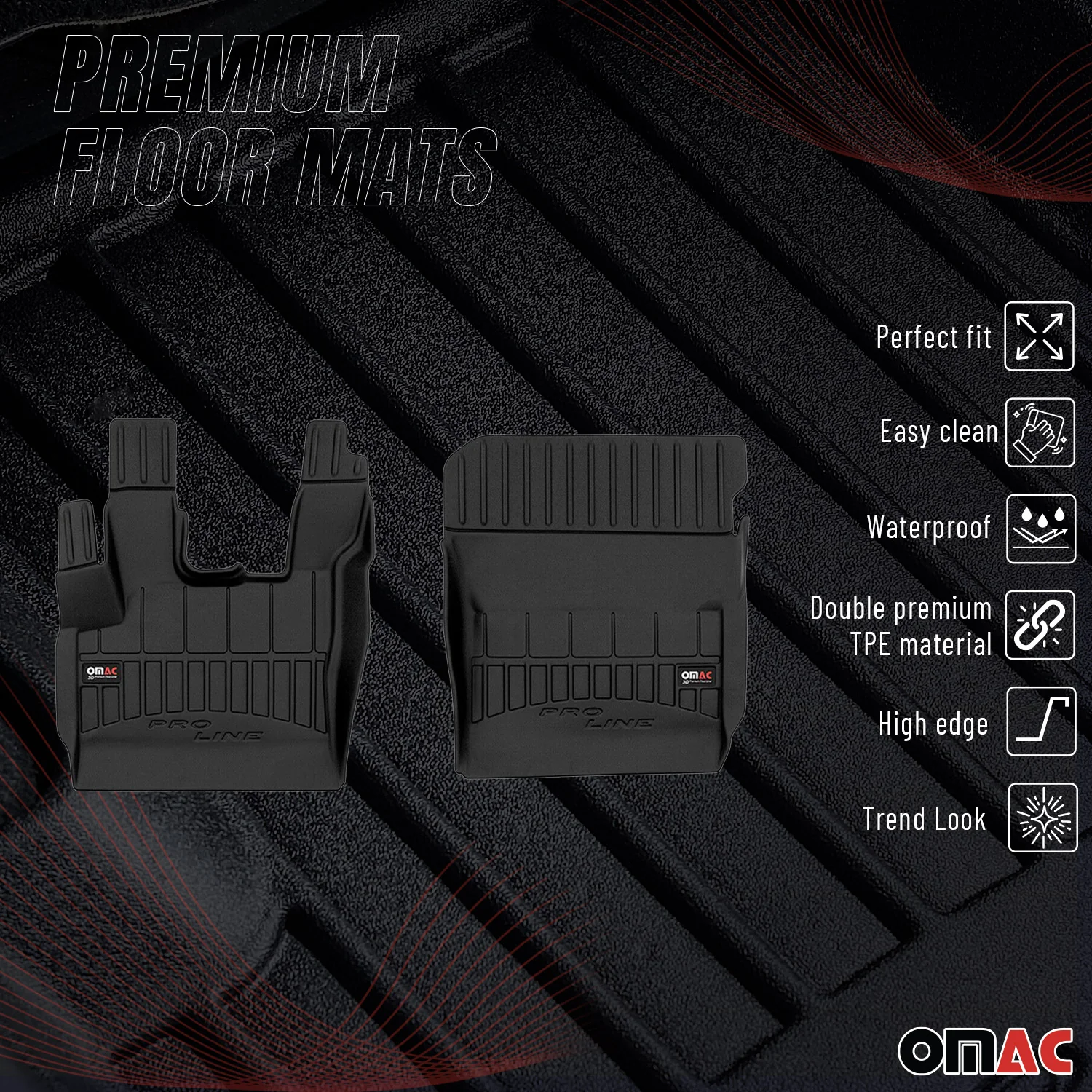 OMAC Gummi Fußmatten für DAF CF 2002-2024 Premium 3D Automatten TPE Schwarz 2x - Image 2