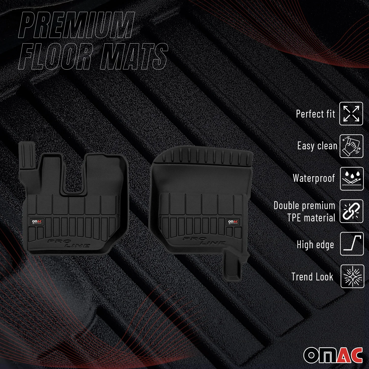 OMAC Gummi Fußmatten für DAF LF 2002-2026 Premium TPE 3D Automatten Schwarz 2x - Image 2